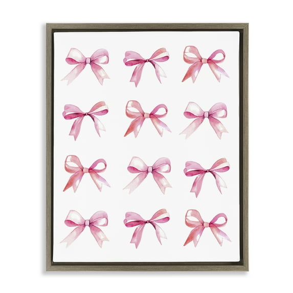 Stupell Industries Pink Bows Rows Beauty & Fashion Painting Brown Floater Framed Art Print Wall Art, 25 x 31
