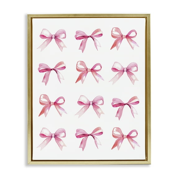 Stupell Industries Pink Bows Rows Beauty & Fashion Painting Gold Floater Framed Art Print Wall Art, 17 x 21