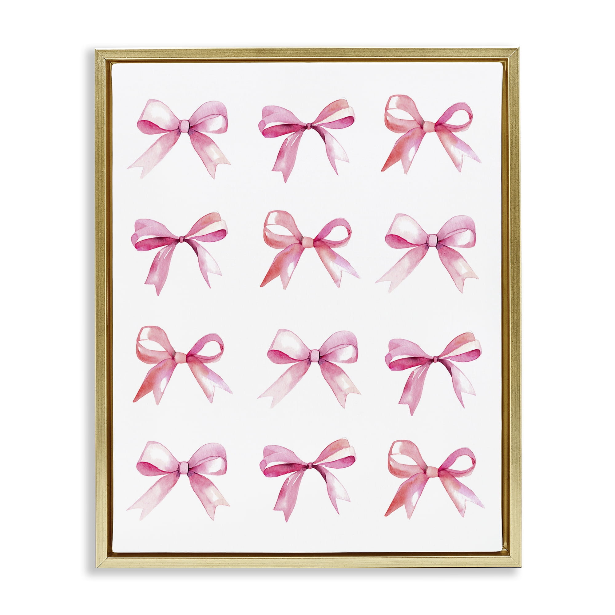 Stupell Industries Pink Bows Rows Beauty & Fashion Painting Gold Floater Framed Art Print Wall Art, 25 x 31