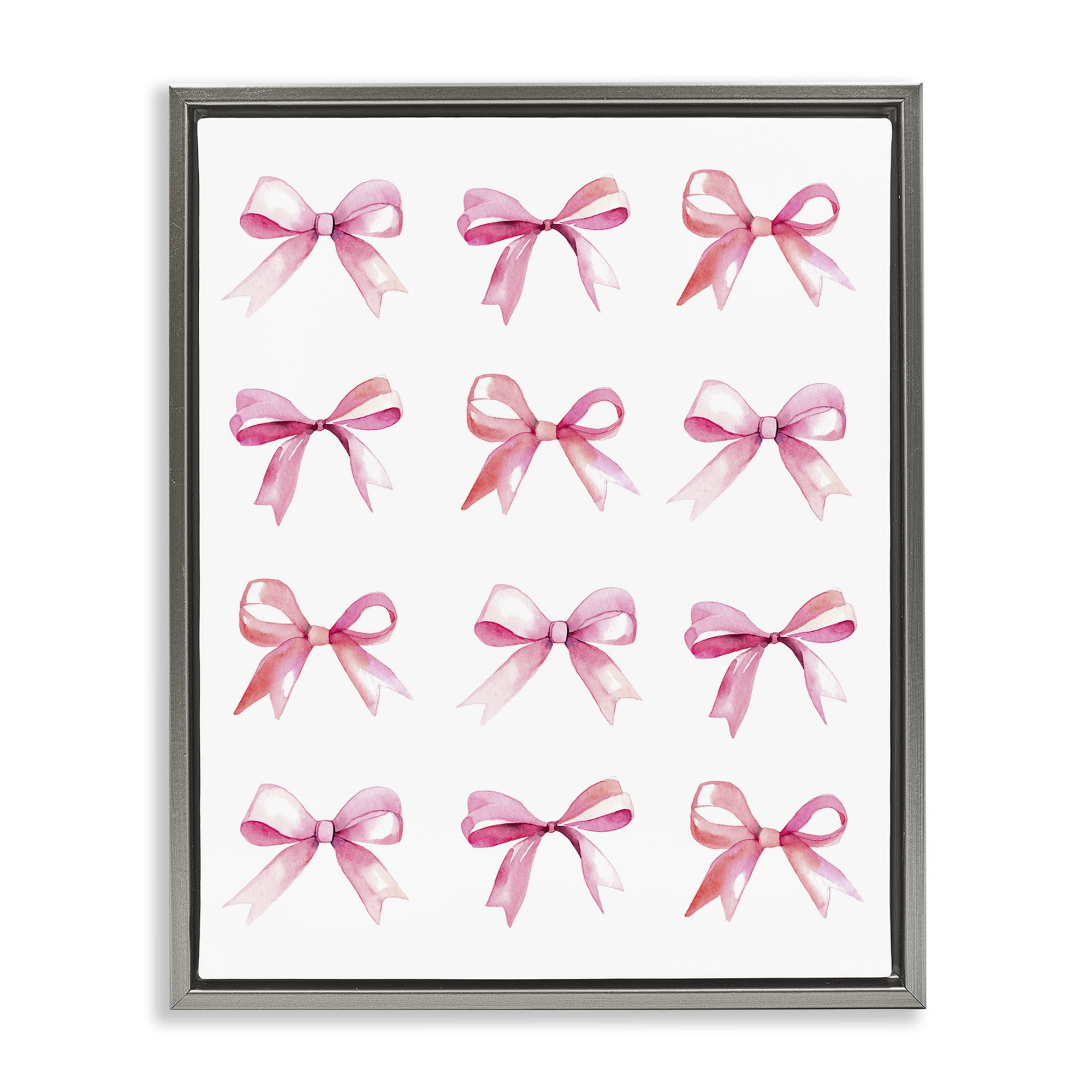 Stupell Industries Pink Bows Rows Beauty & Fashion Painting Gray Floater Framed Art Print Wall Art, 17 x 21