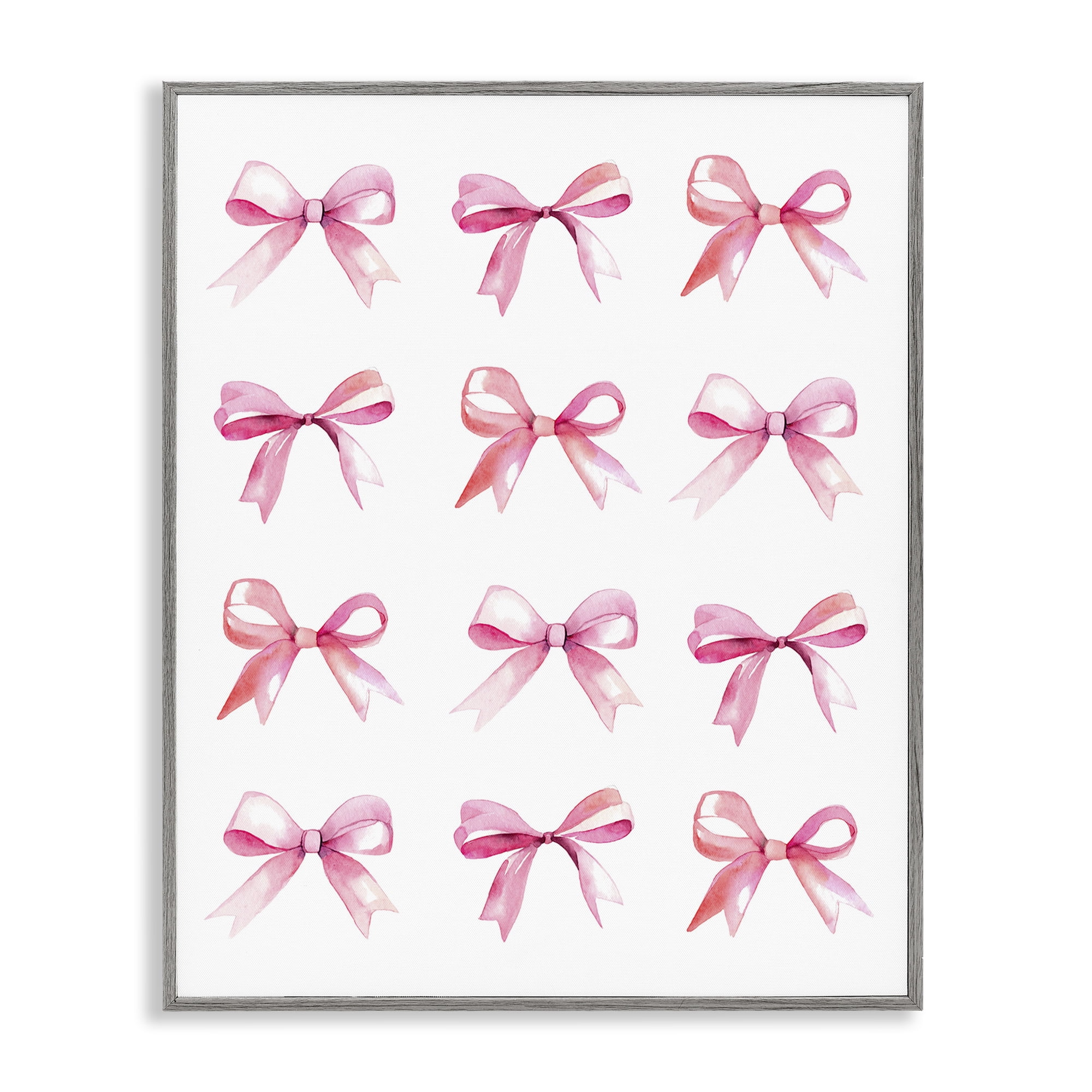 Stupell Industries Pink Bows Rows Beauty & Fashion Painting Gray Framed Art Print Wall Art, 24 x 30