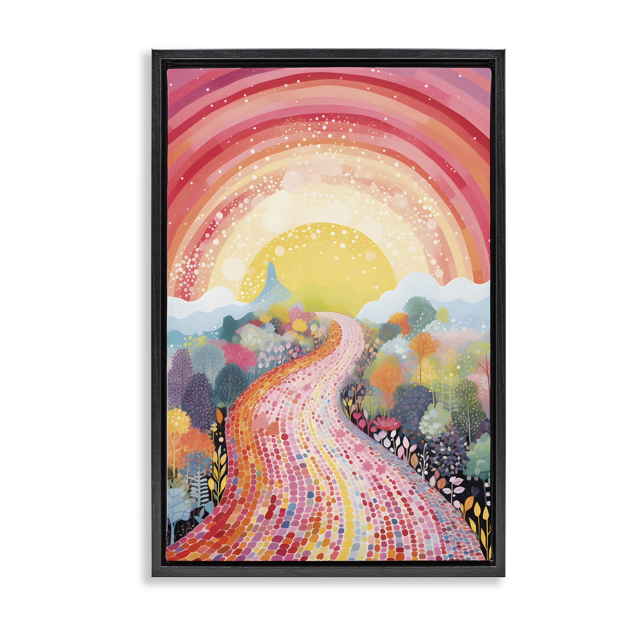 Stupell Industries Pink Brick Road Journey Landscape Painting Black Floater Framed Art Print Wall Art, 21 x 31