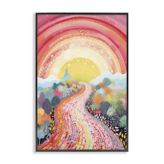Stupell Industries Pink Brick Road Journey Landscape Painting Black Framed Art Print Wall Art, 12 x 18