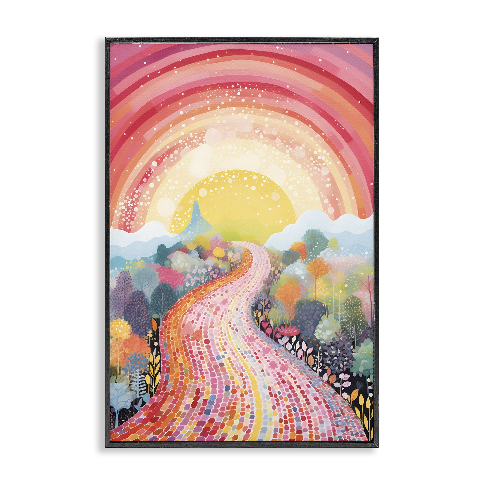 Stupell Industries Pink Brick Road Journey Landscape Painting Black Framed Art Print Wall Art, 20 x 30