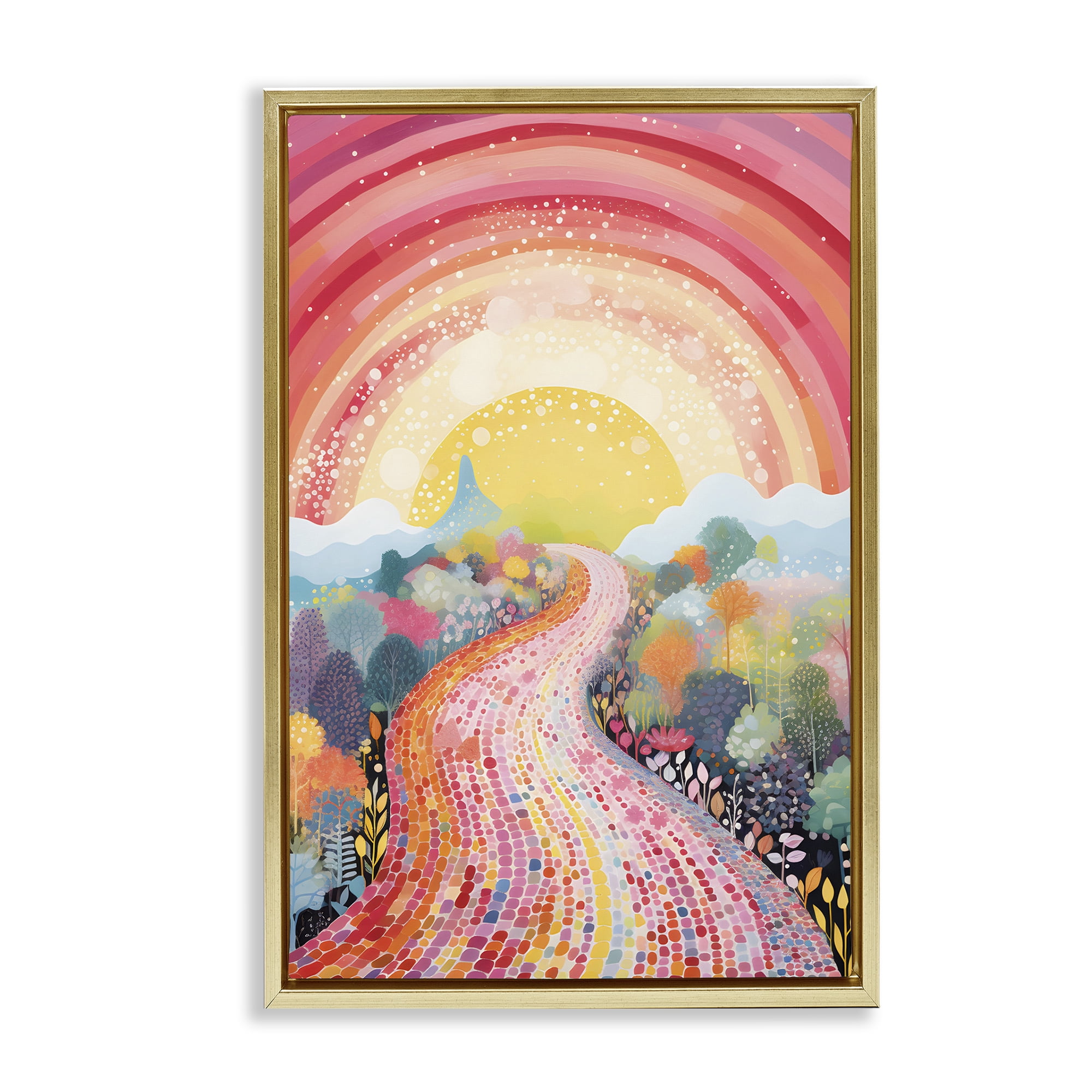 Stupell Industries Pink Brick Road Journey Landscape Painting Gold Floater Framed Art Print Wall Art, 21 x 31