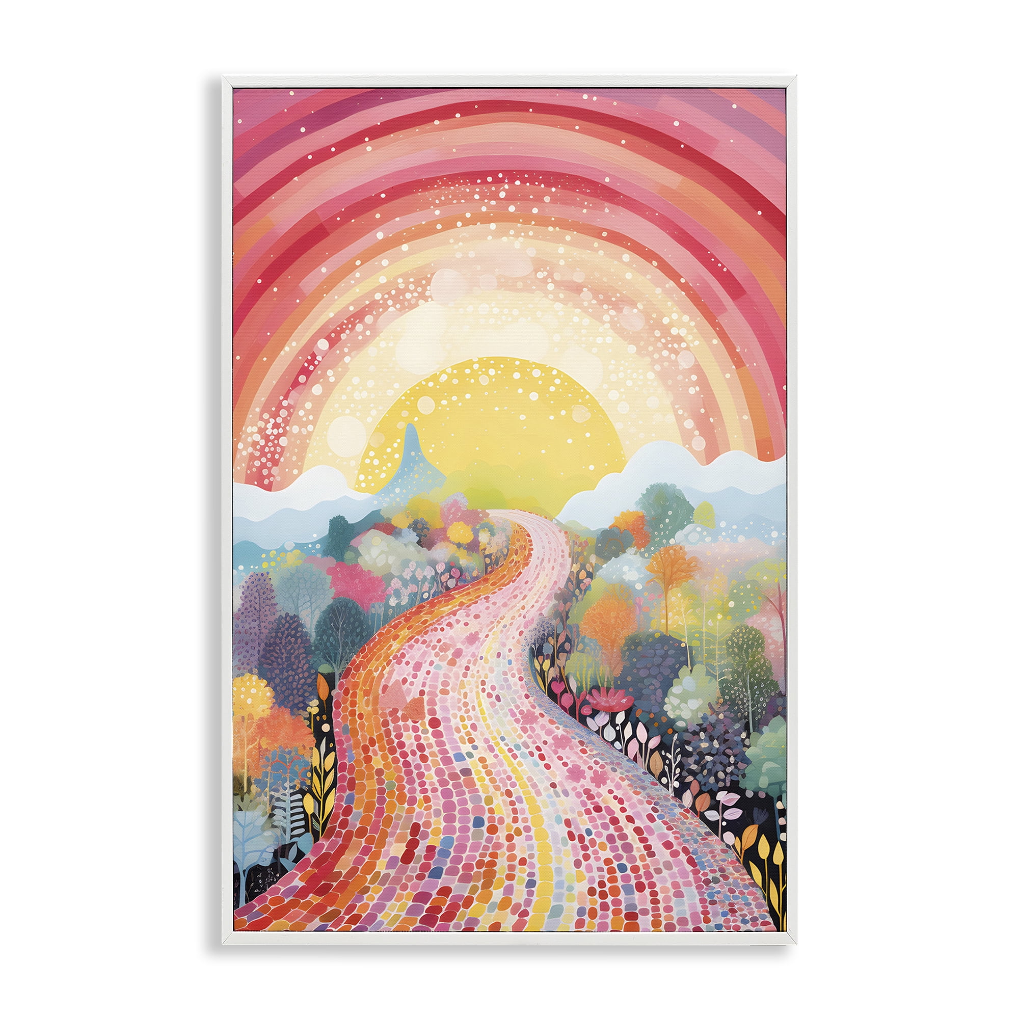 Stupell Industries Pink Brick Road Journey Landscape Painting White Framed Art Print Wall Art, 20 x 30