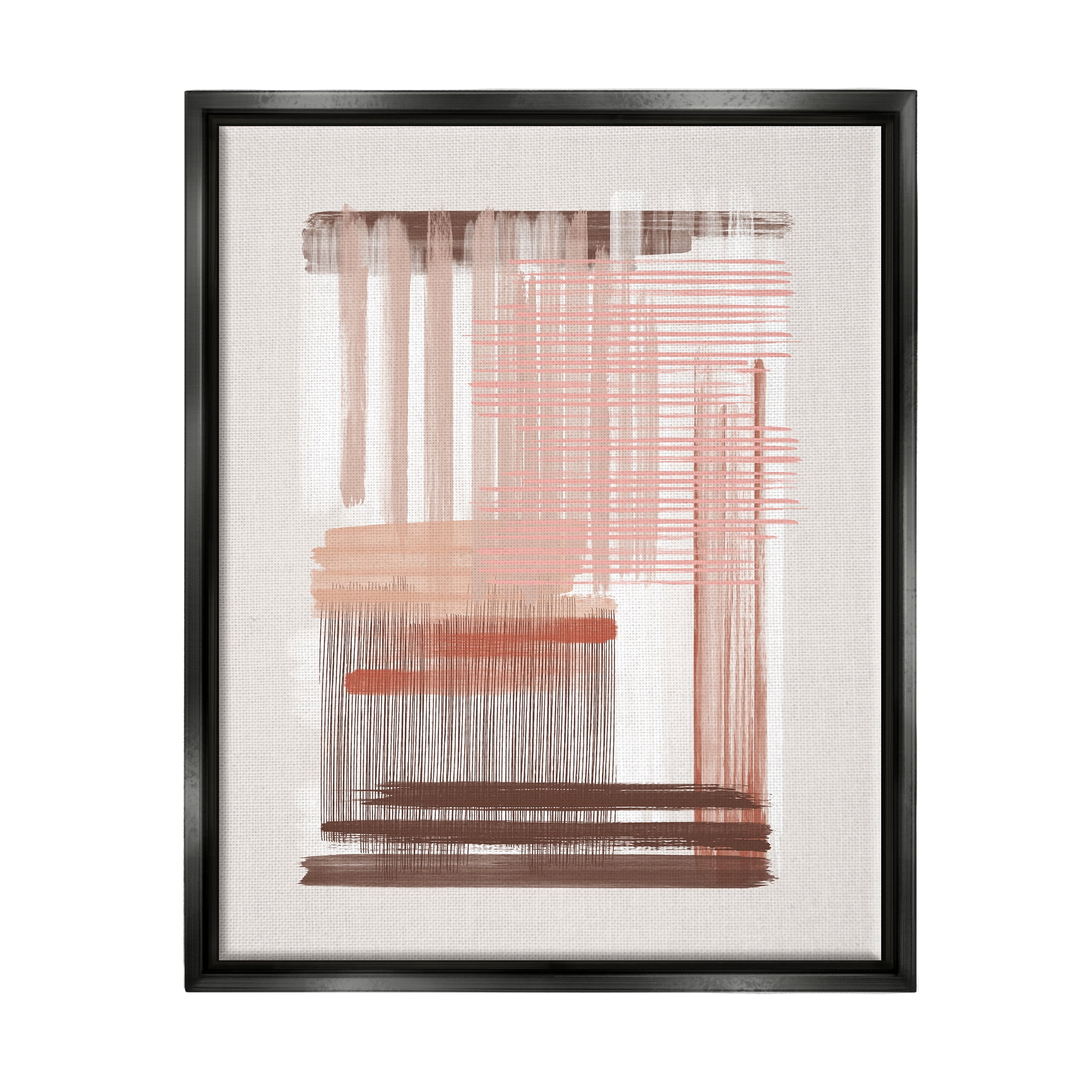 Stupell Industries Pink & Brown Abstract Lines Abstract Painting Black Floater Framed Art Print Wall Art, 17 x 21