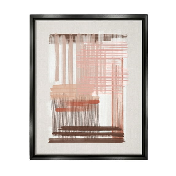 Stupell Industries Pink & Brown Abstract Lines Abstract Painting Black Floater Framed Art Print Wall Art, 25 x 31