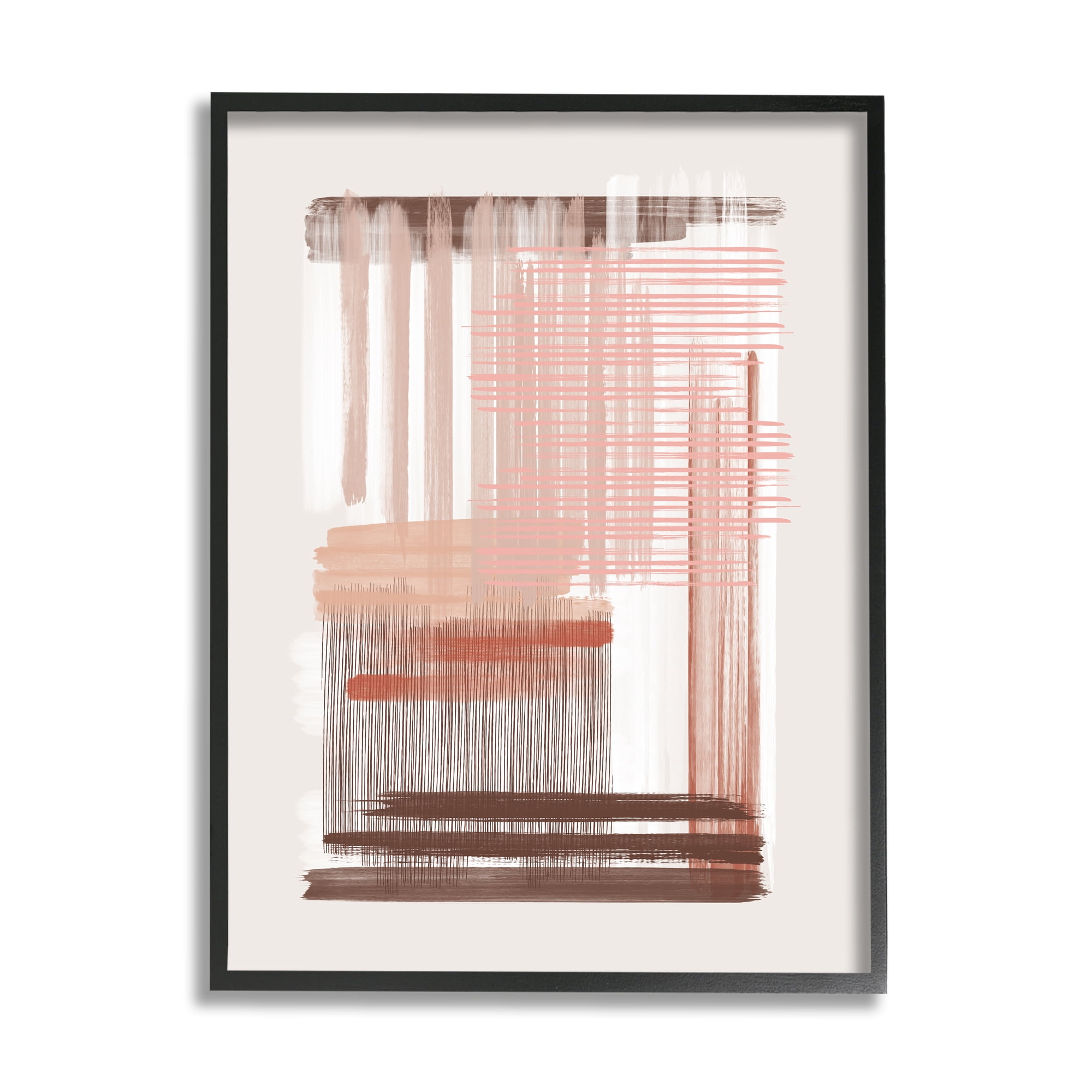 Stupell Industries Pink & Brown Abstract Lines Abstract Painting Black Framed Art Print Wall Art, 24 x 30