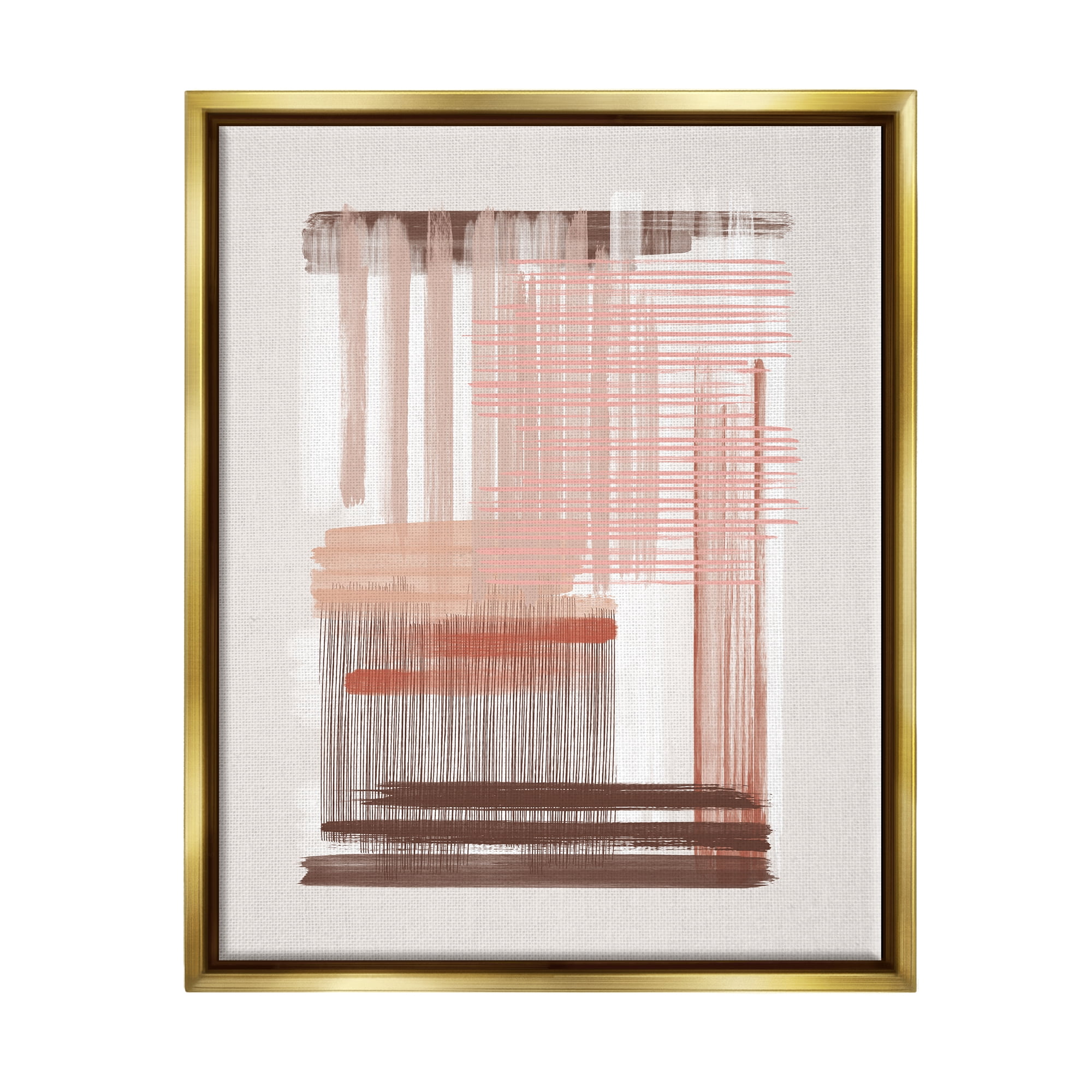 Stupell Industries Pink & Brown Abstract Lines Abstract Painting Gold Floater Framed Art Print Wall Art, 25 x 31