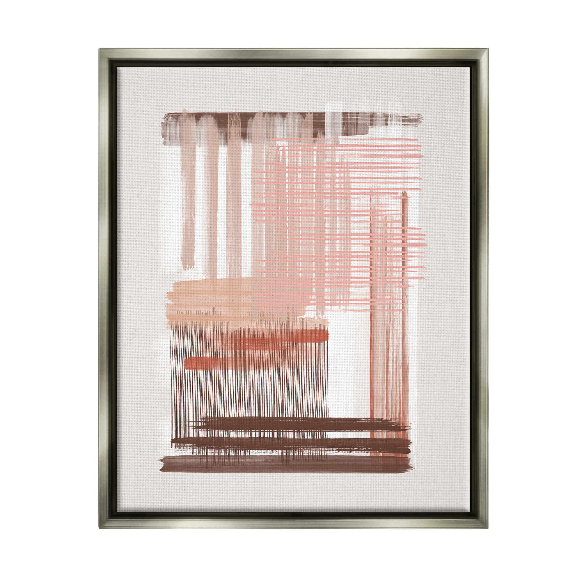 Stupell Industries Pink & Brown Abstract Lines Abstract Painting Gray Floater Framed Art Print Wall Art, 17 x 21