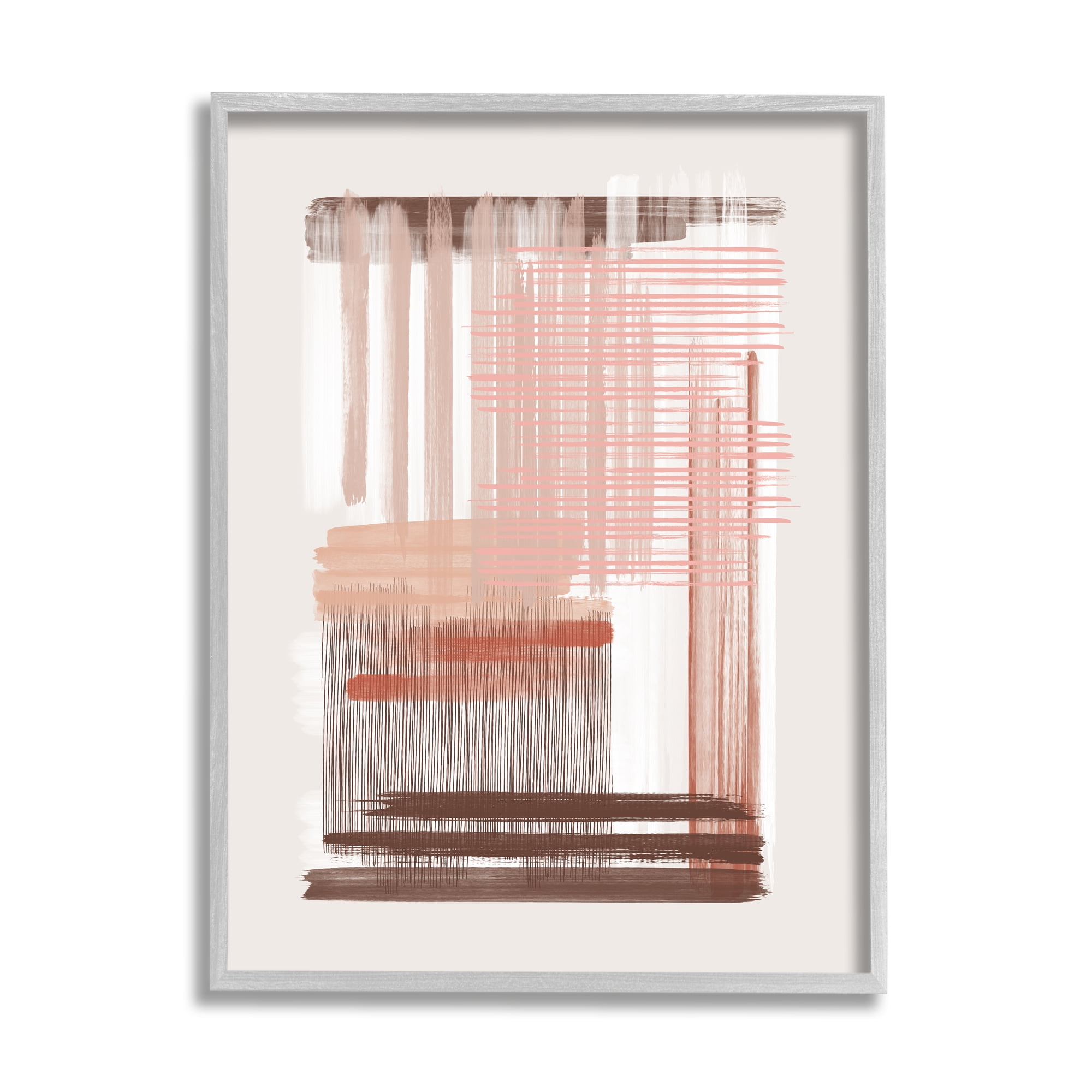 Stupell Industries Pink & Brown Abstract Lines Abstract Painting Gray Framed Art Print Wall Art, 11 x 14