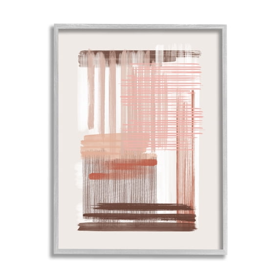 Stupell Industries Pink & Brown Abstract Lines Abstract Painting Gray Framed Art Print Wall Art, 16 x 20