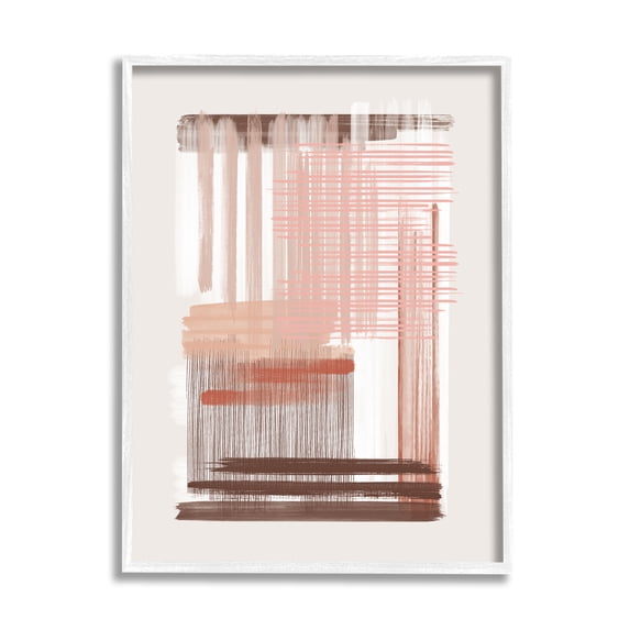 Stupell Industries Pink & Brown Abstract Lines Abstract Painting White Framed Art Print Wall Art, 16 x 20