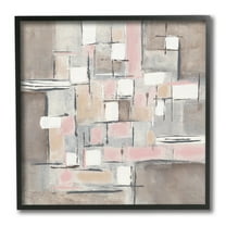 Stupell Industries Pink Brown Patchwork Abstract Geometric Grid Abstract Painting Black Framed Art Print Wall Art, 12 x 12