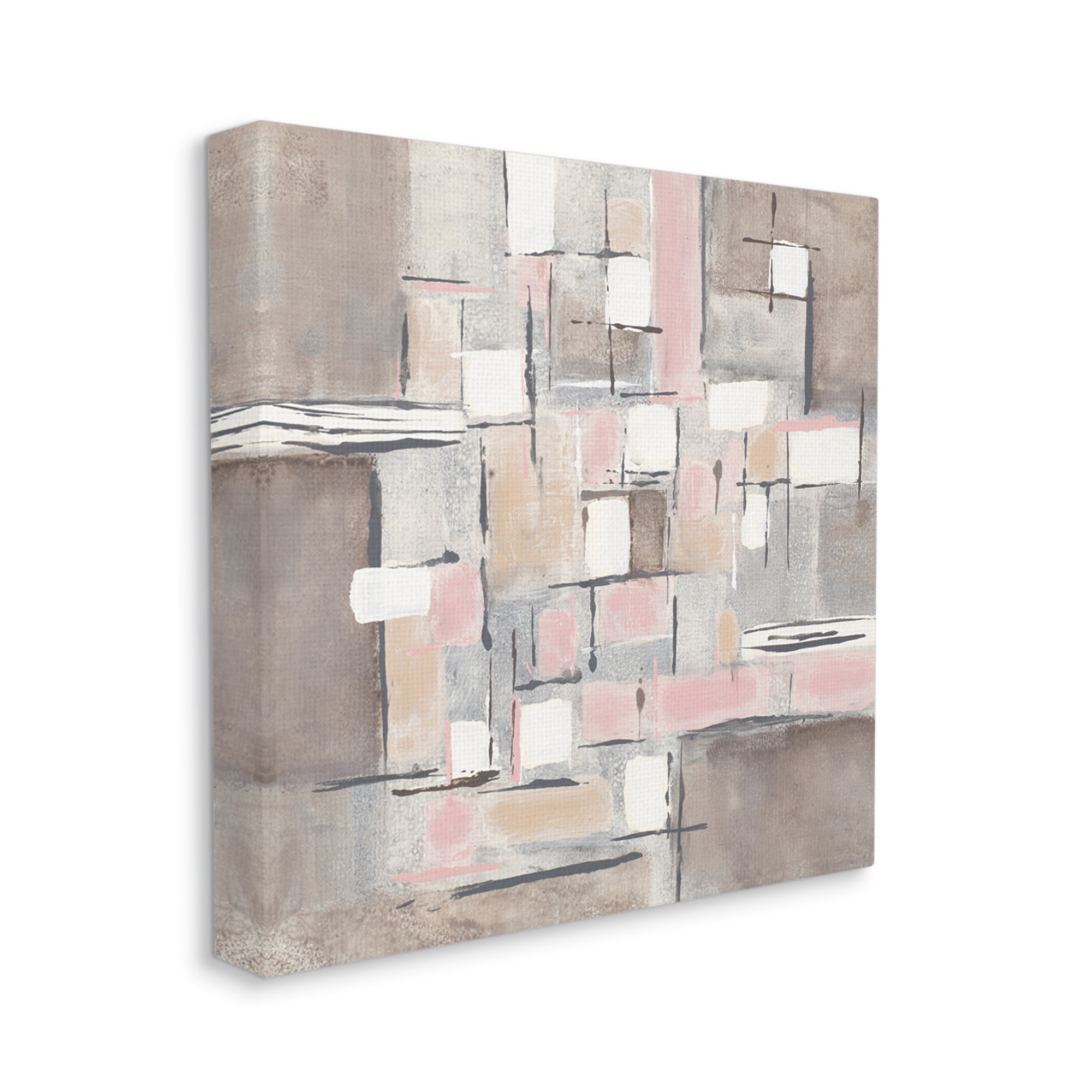 Stupell Industries Pink Brown Patchwork Abstract Geometric Grid Abstract Painting Gallery Wrapped Canvas Art Print Wall Art, 24 x 24