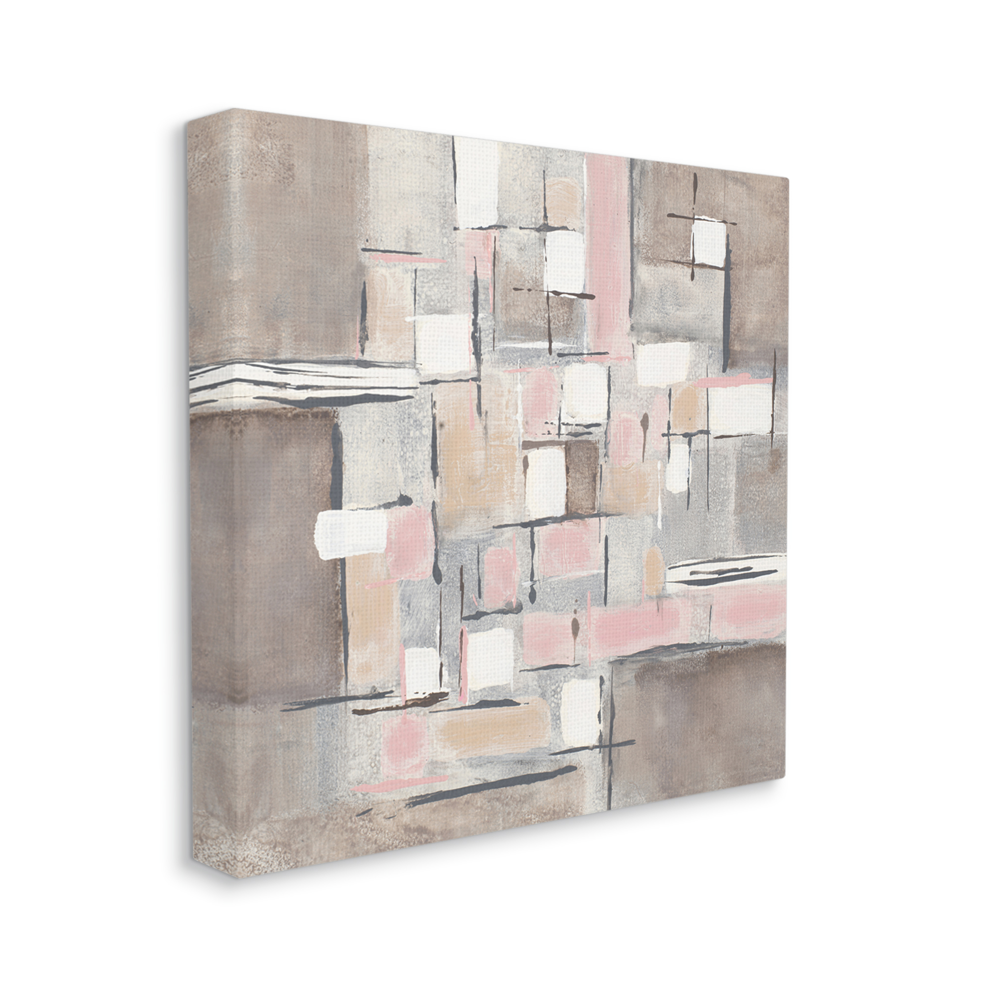 Stupell Industries Pink Brown Patchwork Abstract Geometric Grid Abstract Painting Gallery Wrapped Canvas Art Print Wall Art, 36 x 36