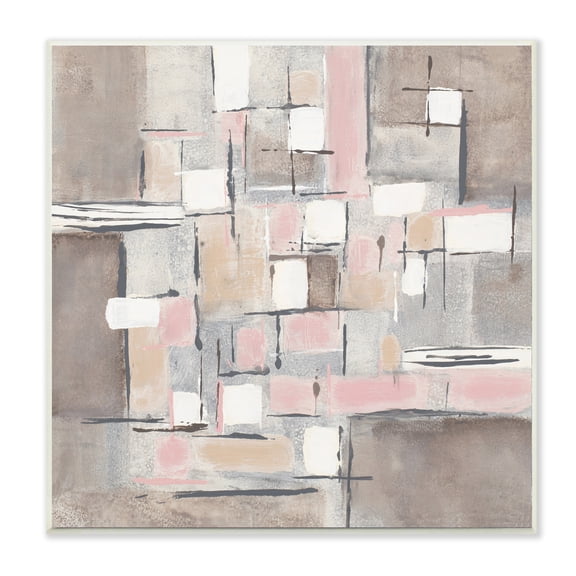 Stupell Industries Pink Brown Patchwork Abstract Geometric Grid Abstract Painting Unframed Art Print Wall Art, 12 x 12