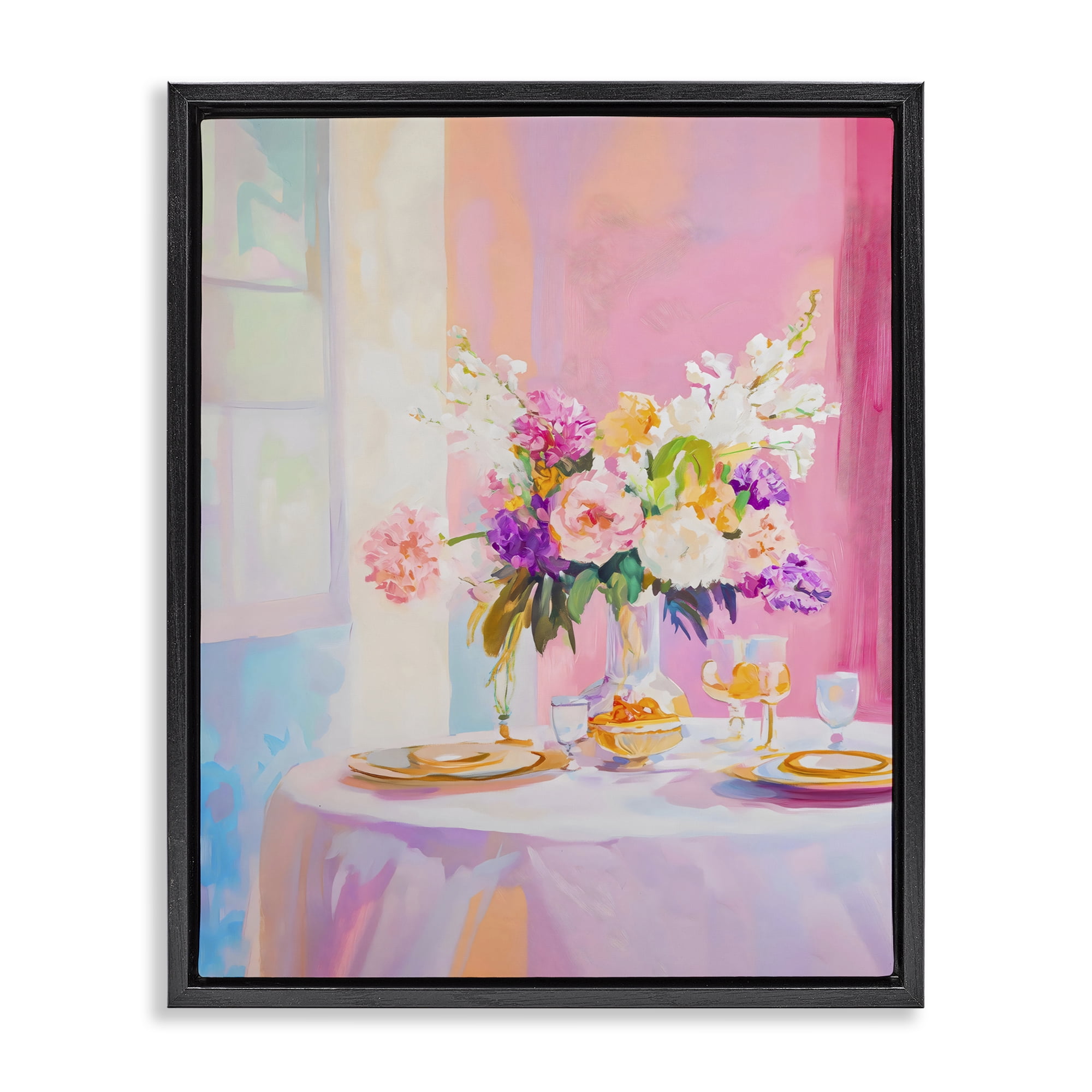 Stupell Industries Pink Brunch with Romantic Bouquet Black Framed Floater Canvas Wall Art, design by The Prints Vibe