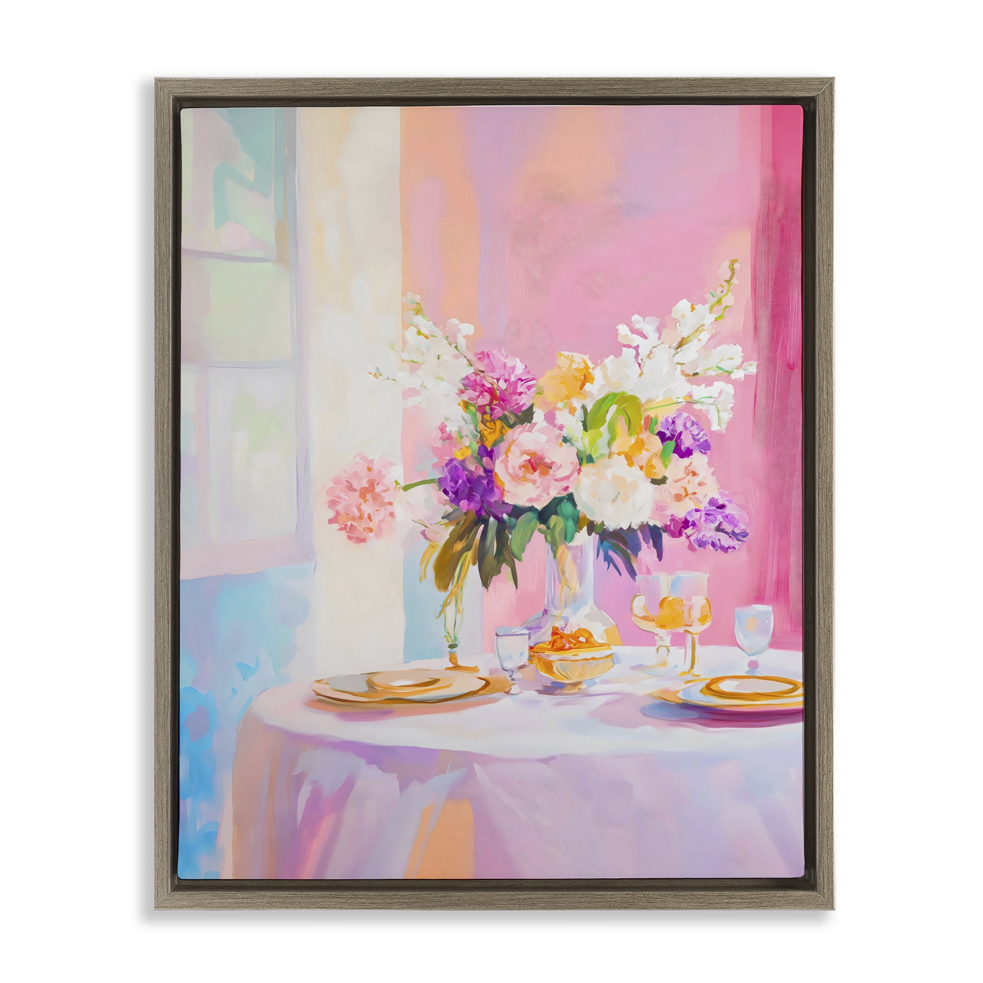 Stupell Industries Pink Brunch with Romantic Bouquet Brown Framed Floater Canvas Wall Art, design by The Prints Vibe