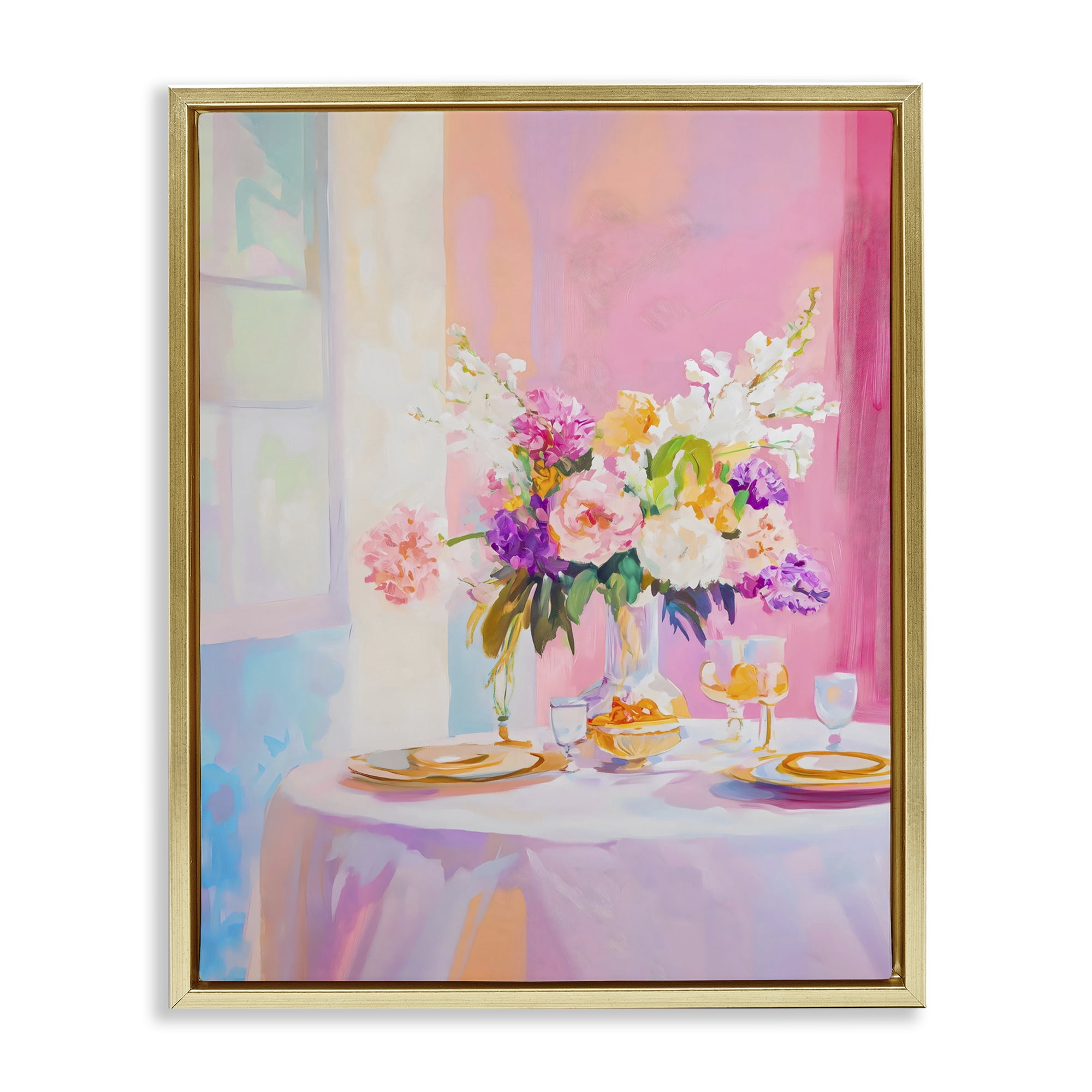 Stupell Industries Pink Brunch with Romantic Bouquet Gold Framed Floater Canvas Wall Art, design by The Prints Vibe