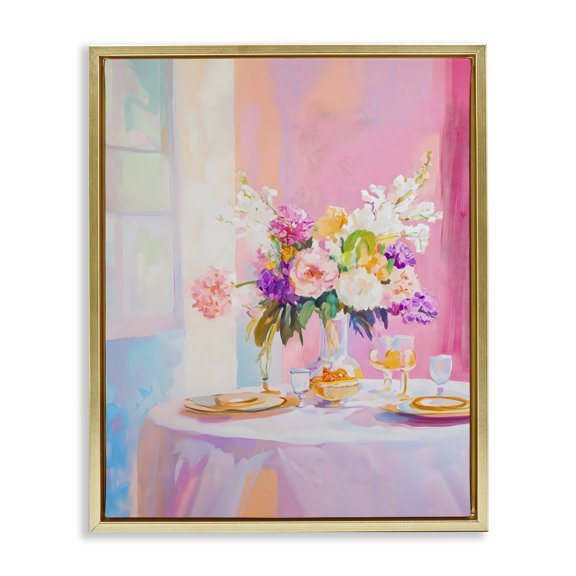 Stupell Industries Pink Brunch with Romantic Bouquet Gold Framed Floater Canvas Wall Art, design by The Prints Vibe