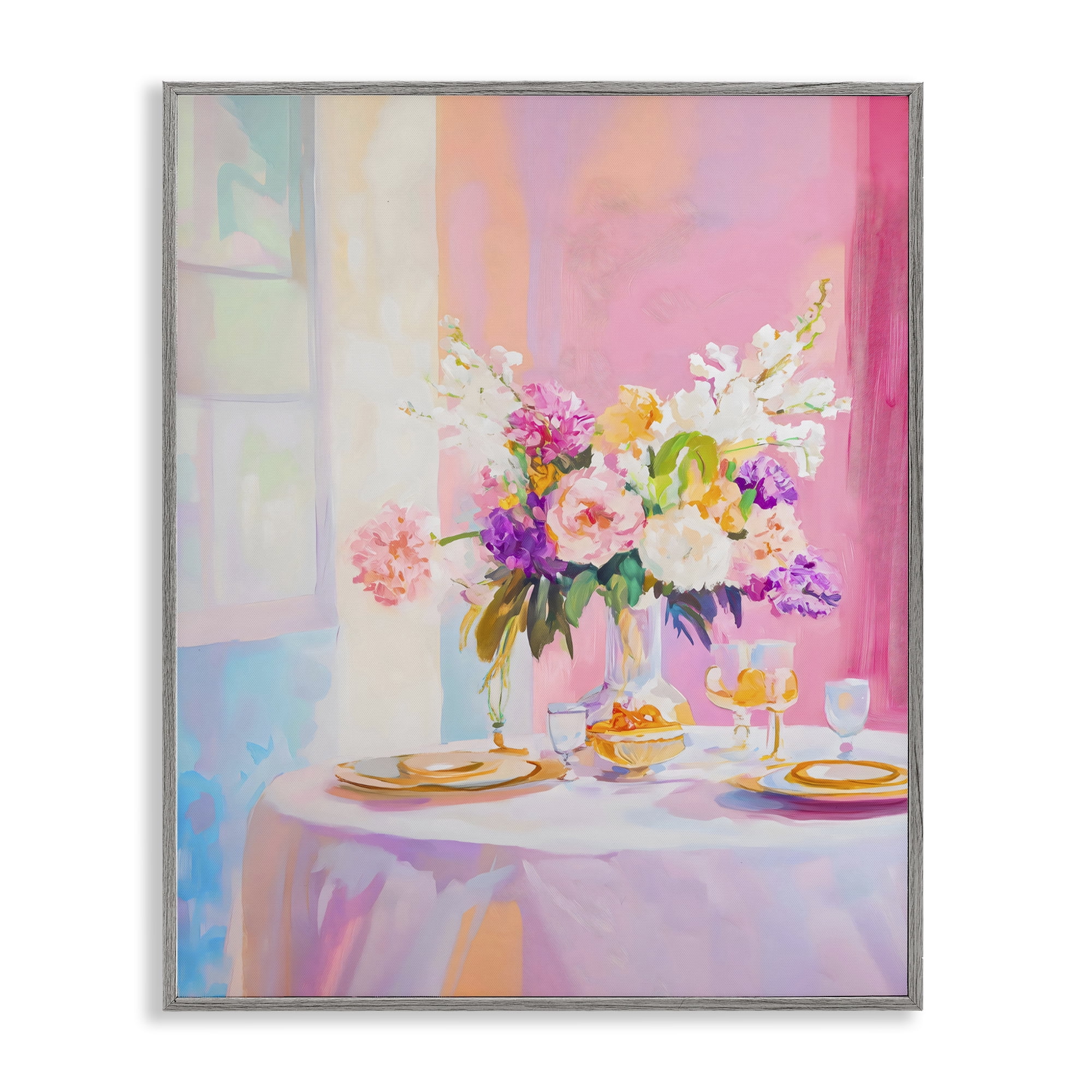 Stupell Industries Pink Brunch with Romantic Bouquet Gray Framed Giclee Art, design by The Prints Vibe