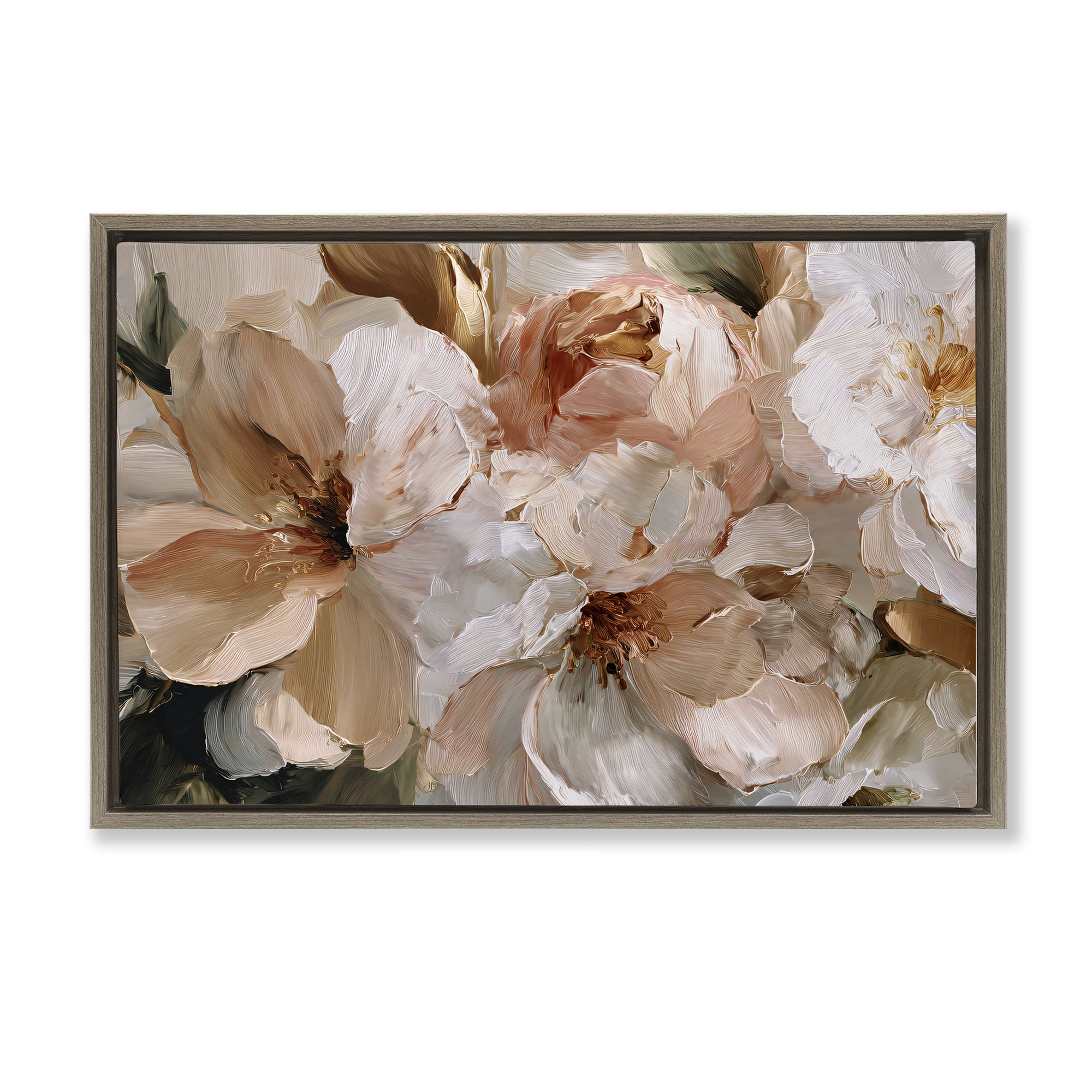Stupell Industries Pink Brushstroke Petals Brown Framed Floater Canvas Wall Art, design by Jacky Ngan