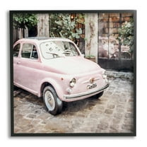 Stupell Industries Pink Buggy in France Transportation Painting Black Framed Art Print Wall Art, 12 x 12