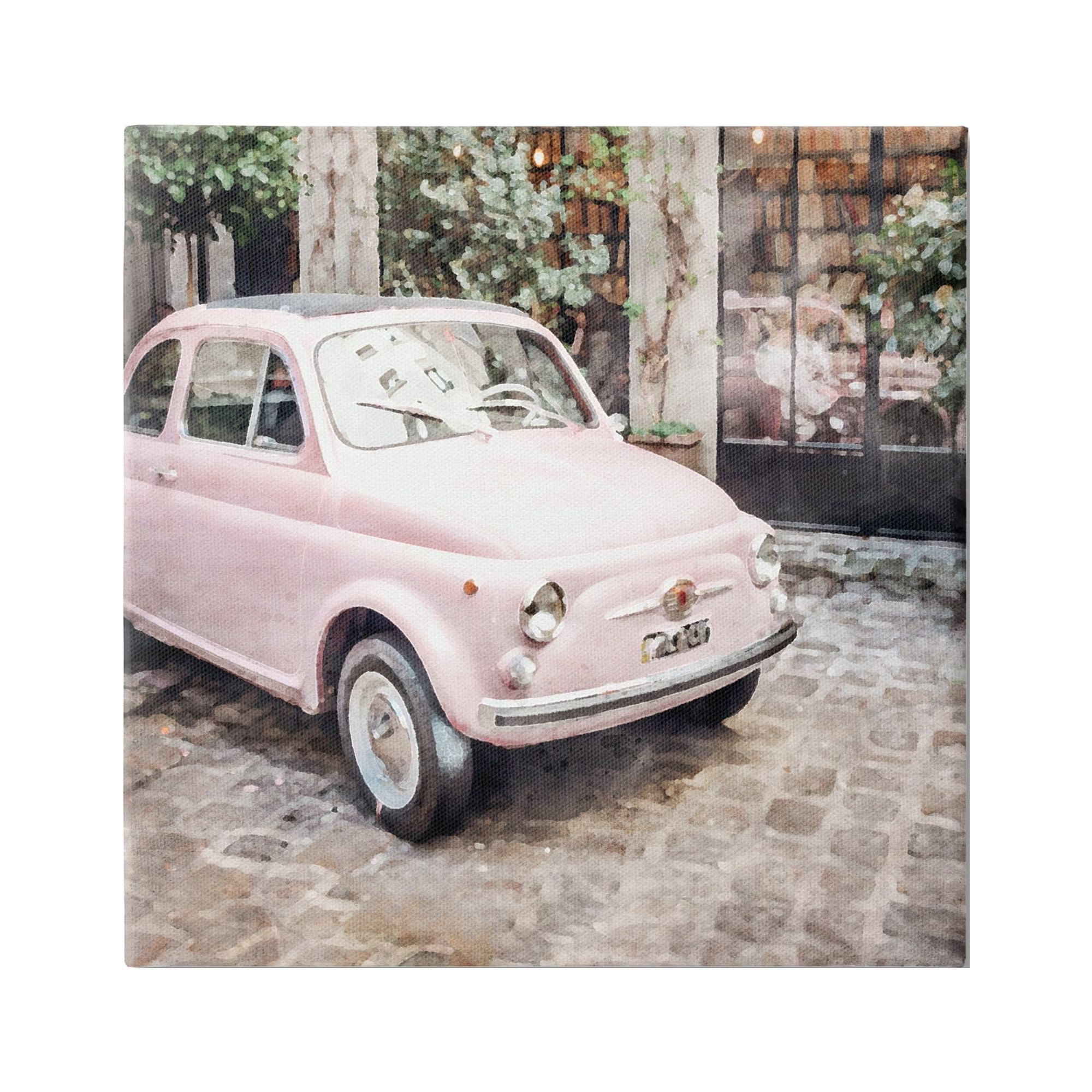Stupell Industries Pink Buggy in France Transportation Painting Gallery Wrapped Canvas Print Wall Art, 36 x 36