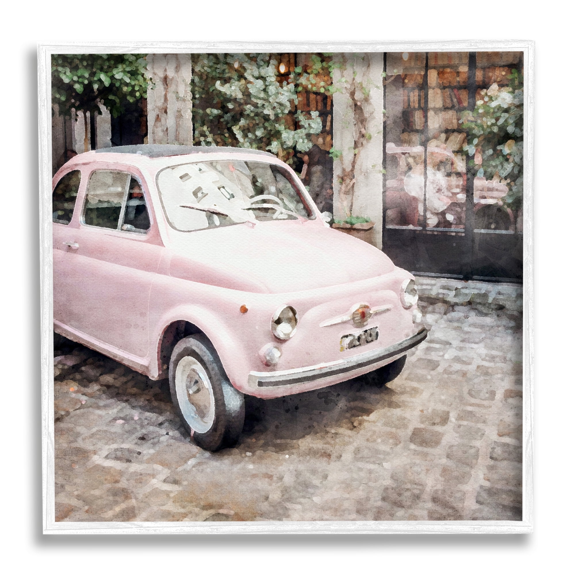 Stupell Industries Pink Buggy in France Transportation Painting White Framed Art Print Wall Art, 24 x 24