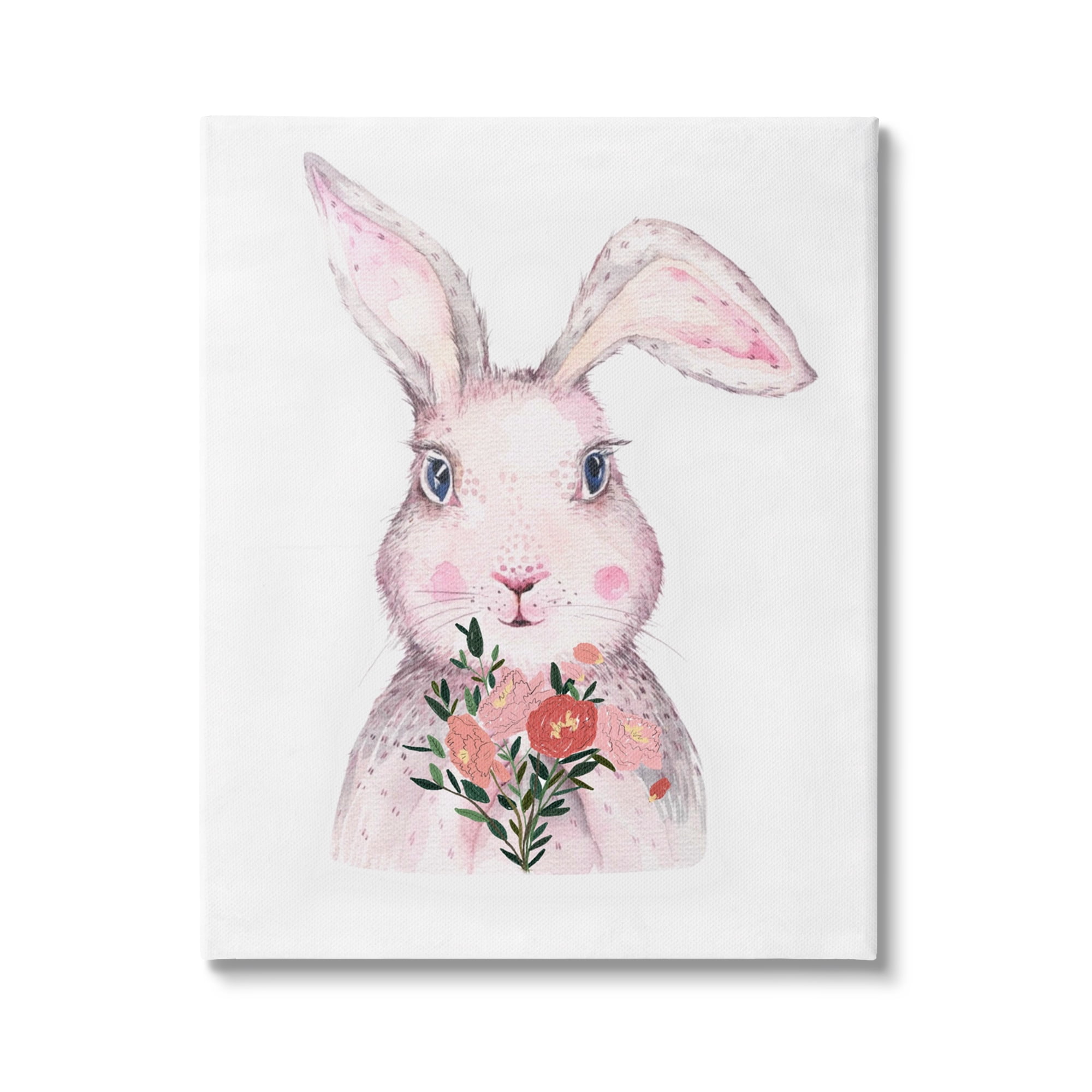 Stupell Industries Pink Bunny & Flowers Animals & Insects Painting Gallery Wrapped Canvas Art Print Wall Art, 16 x 20