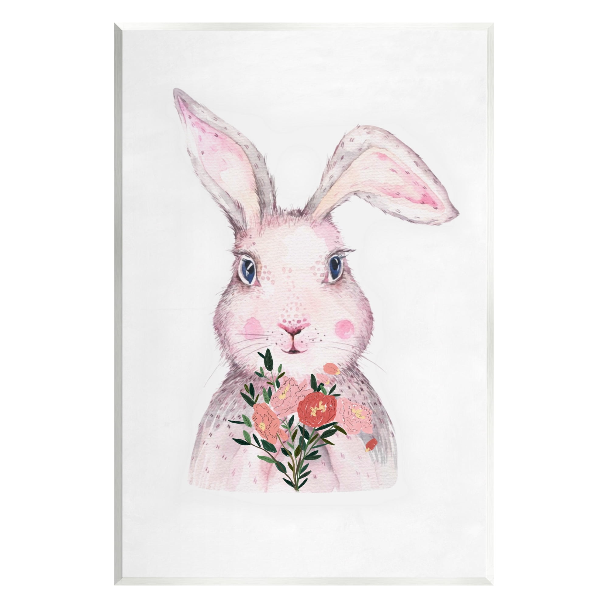 Stupell Industries Pink Bunny & Flowers Animals & Insects Painting Unframed Art Print Wall Art, 13 x 19