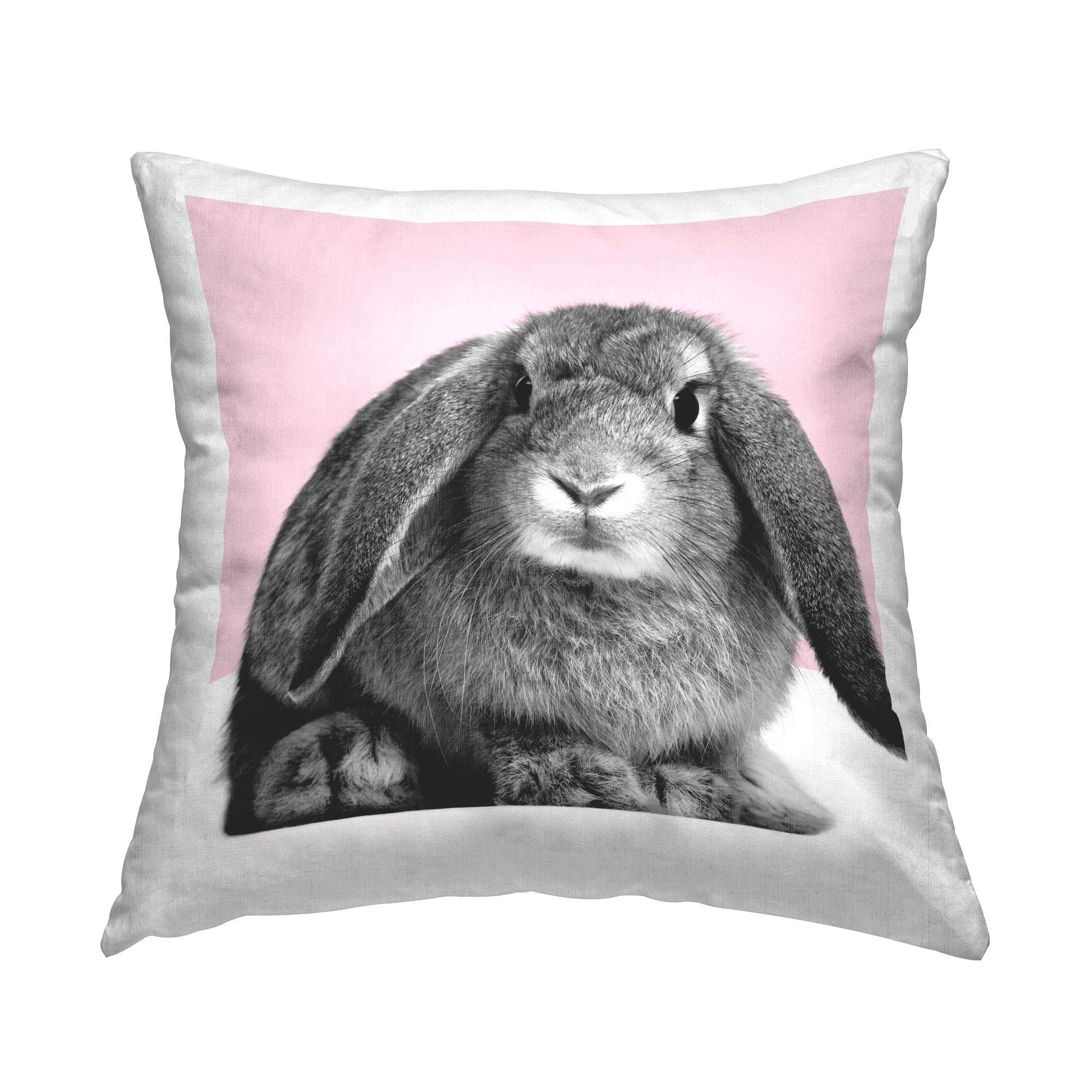 Stupell Industries Pink Bunny Rabbit Portrait Square Decorative Printed Throw Pillow Design By Emma P, 18 x 18