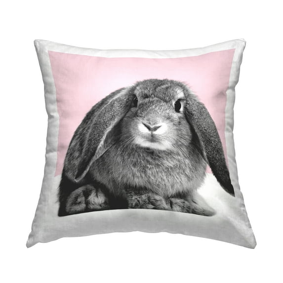 Stupell Industries Pink Bunny Rabbit Portrait Square Decorative Printed Throw Pillow, 18 x 18