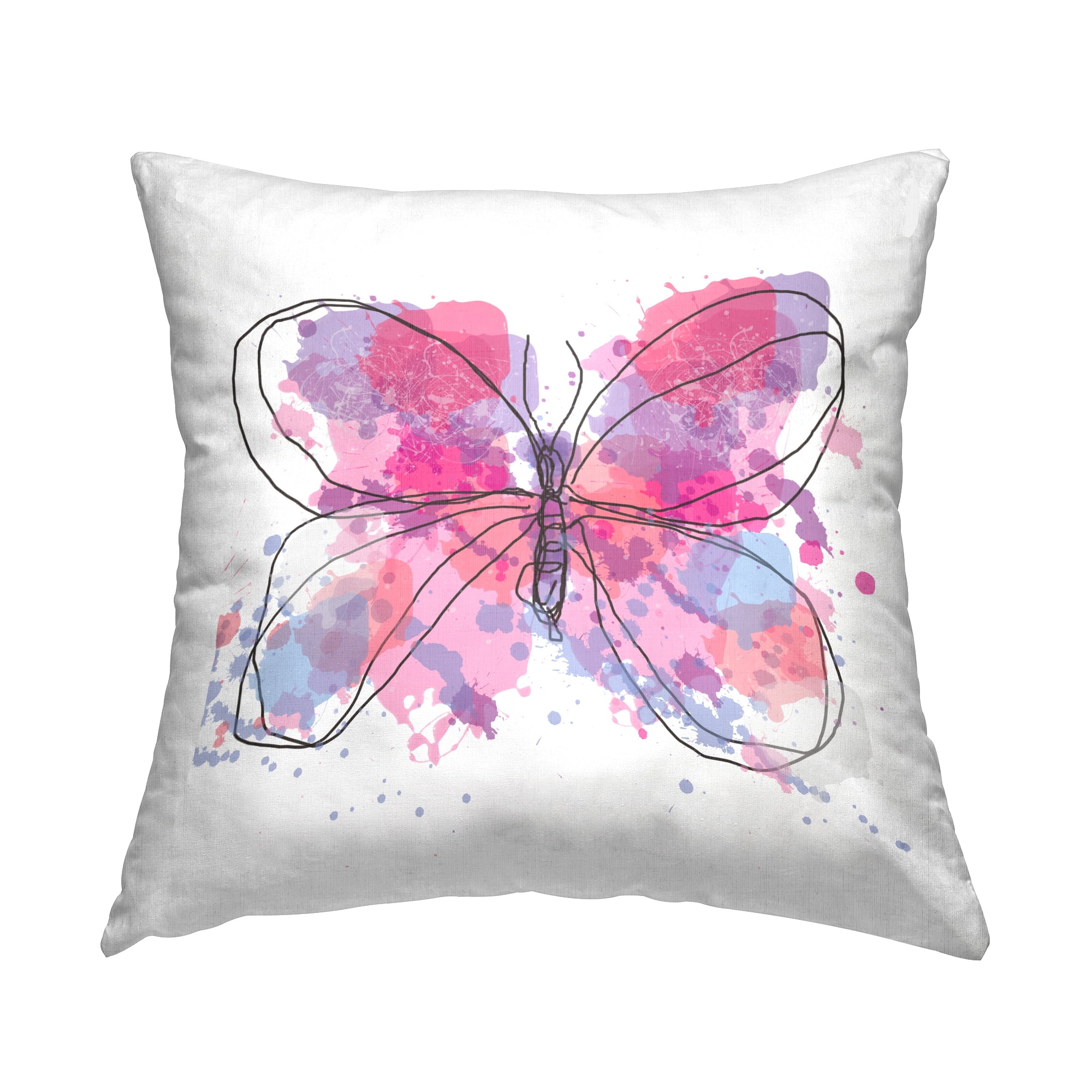 Stupell Industries Pink Butterfly Doodle Lines Printed Throw Pillow Design by Irena Orlov