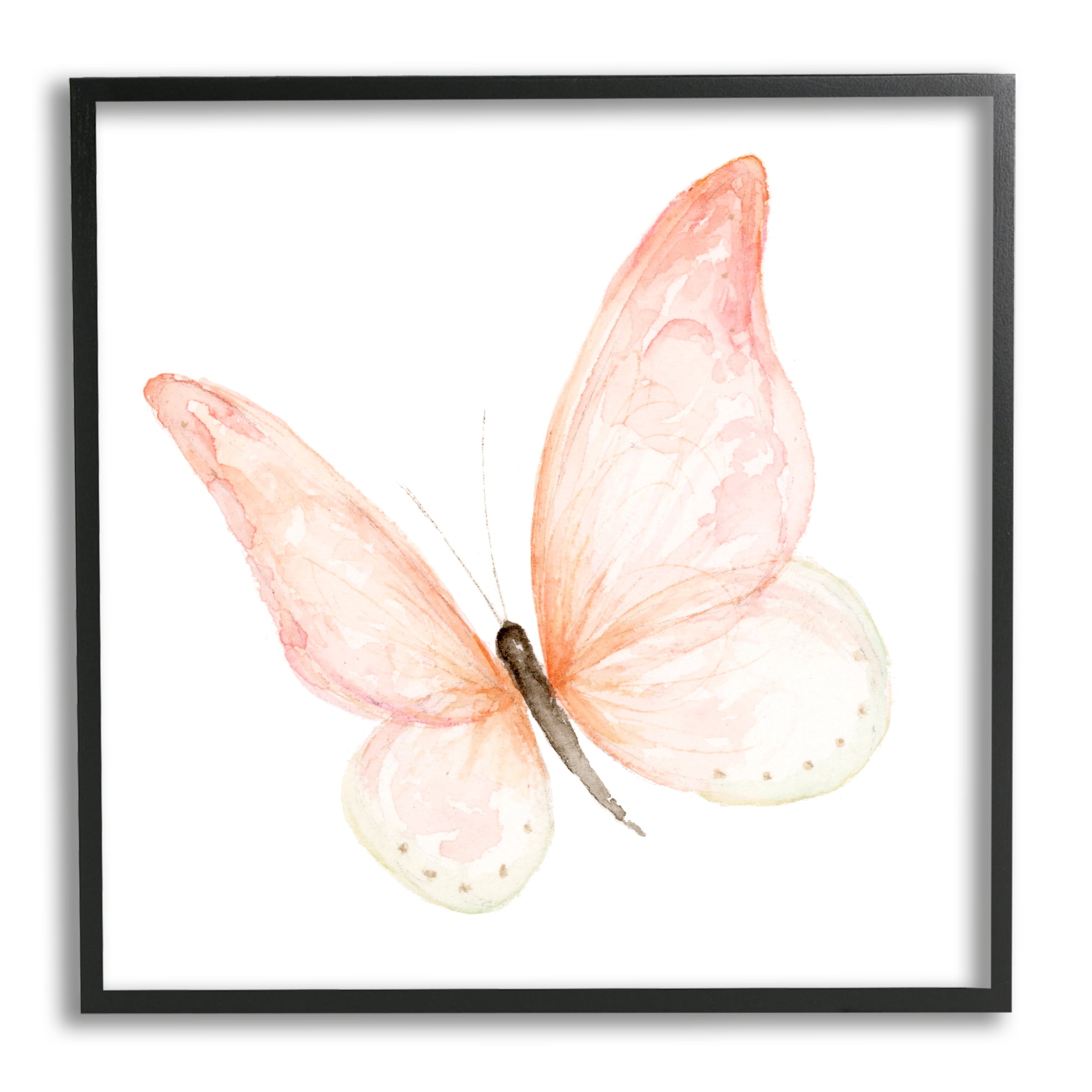 Stupell Industries Pink Butterfly Watercolor Painting Kids' Nursery Insect Black Framed Art Print Wall Art, 17x30, by Fox Hollow Studios