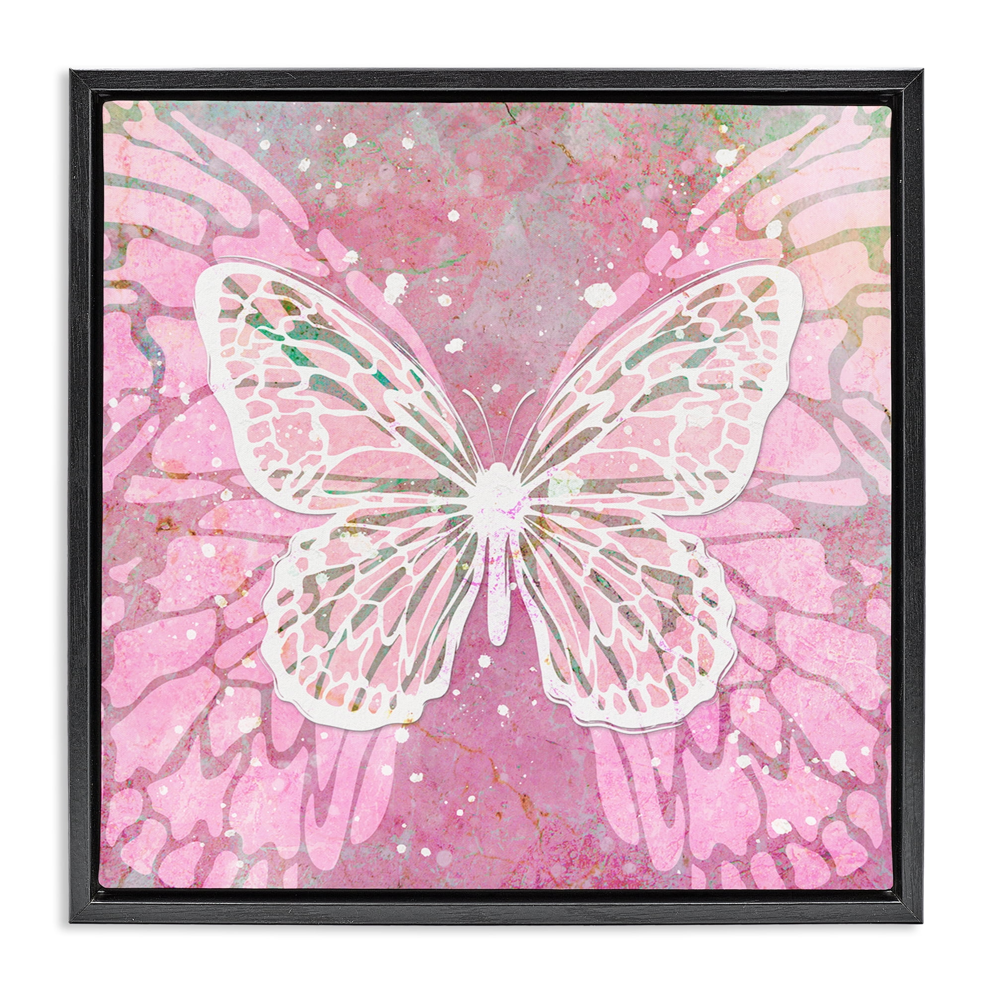 Stupell Industries Pink Butterfly Wings Animals Painting Black Floater Framed Canvas Art Print Wall Art, 18 x 18