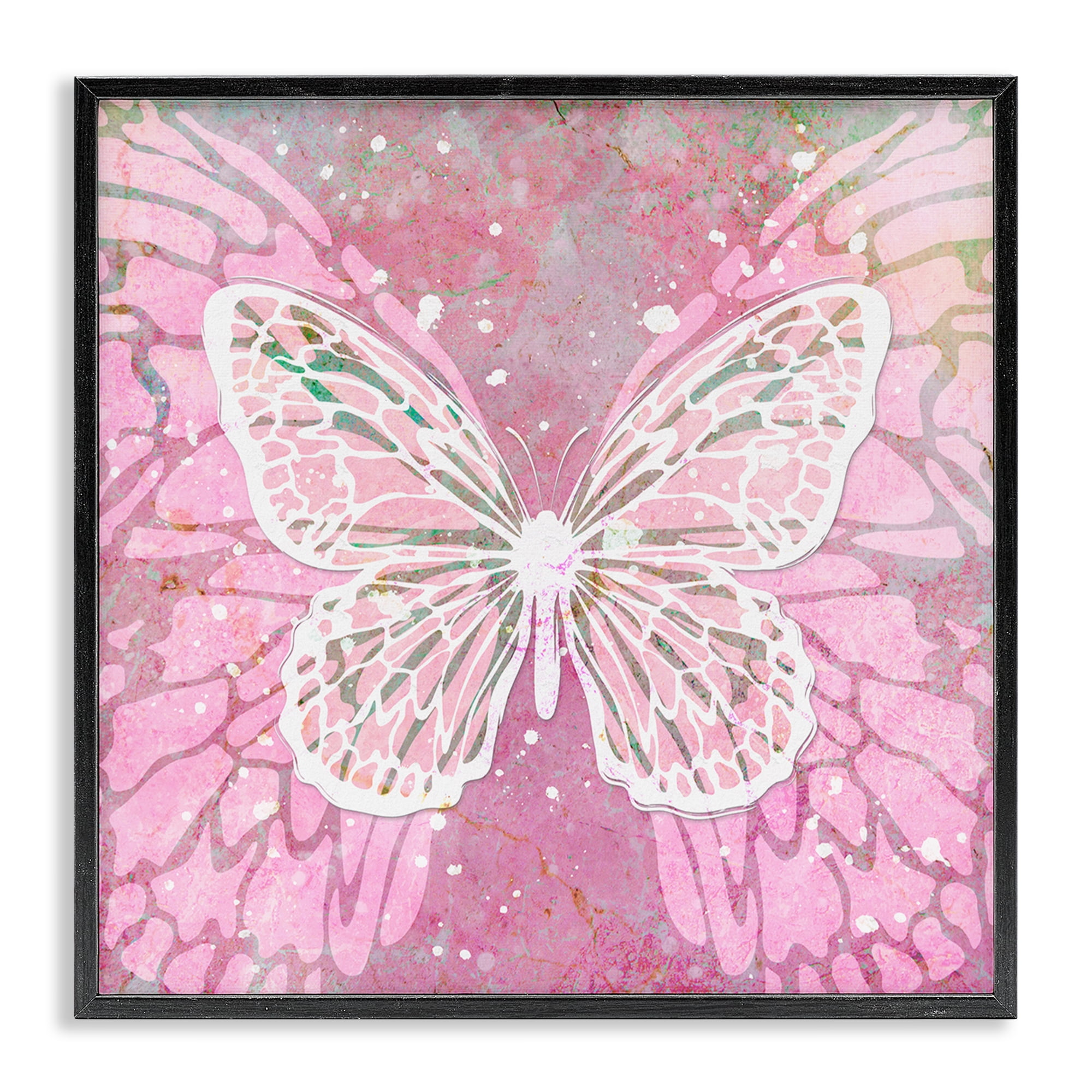 Stupell Industries Pink Butterfly Wings Animals Painting Black Framed Art Print Wall Art, 17 x 17