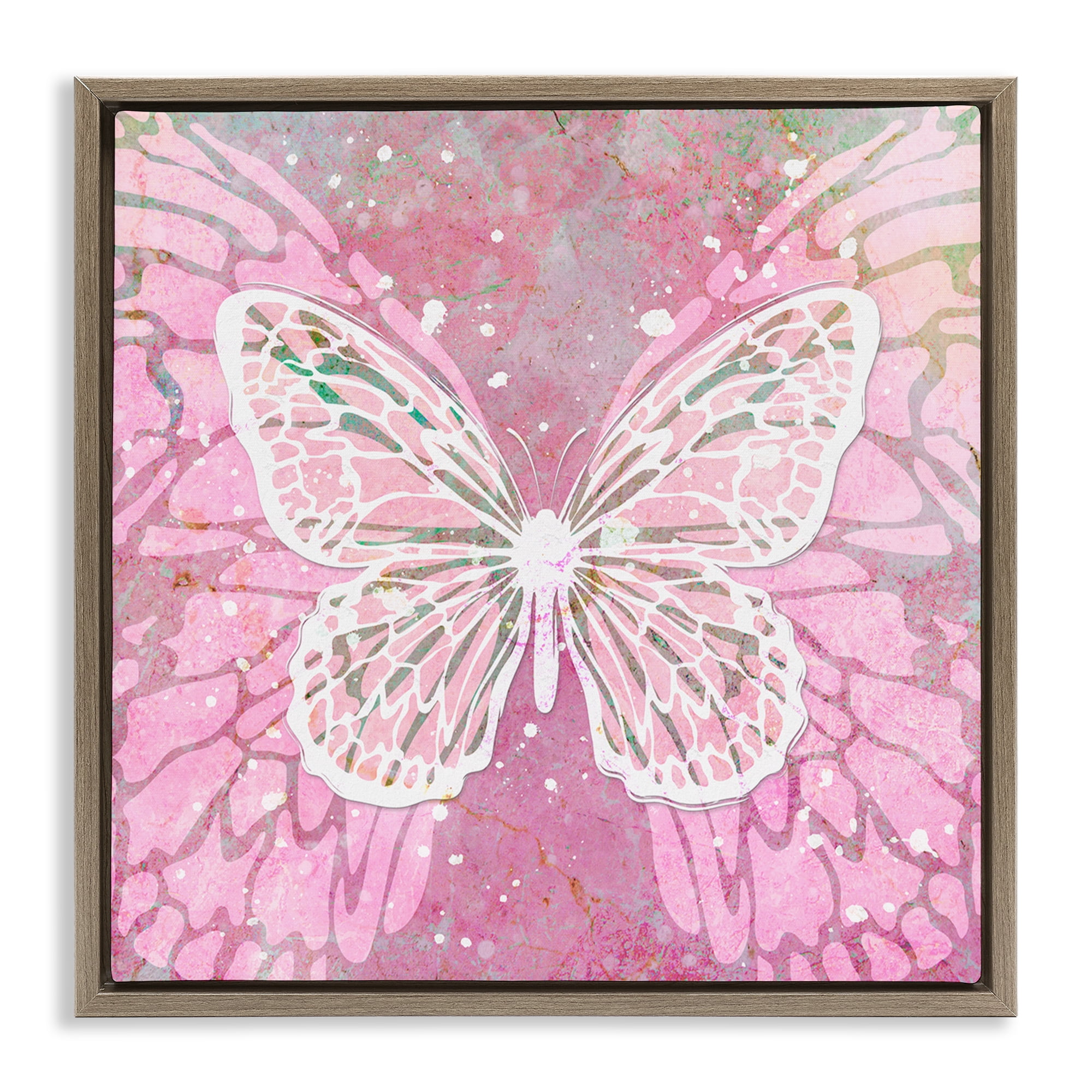 Stupell Industries Pink Butterfly Wings Animals Painting Brown Floater Framed Canvas Art Print Wall Art, 18 x 18