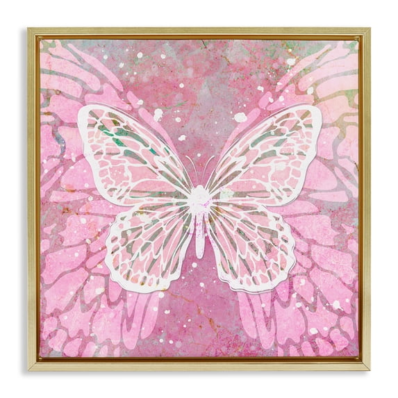 Stupell Industries Pink Butterfly Wings Animals Painting Gold Floater Framed Canvas Art Print Wall Art, 18 x 18