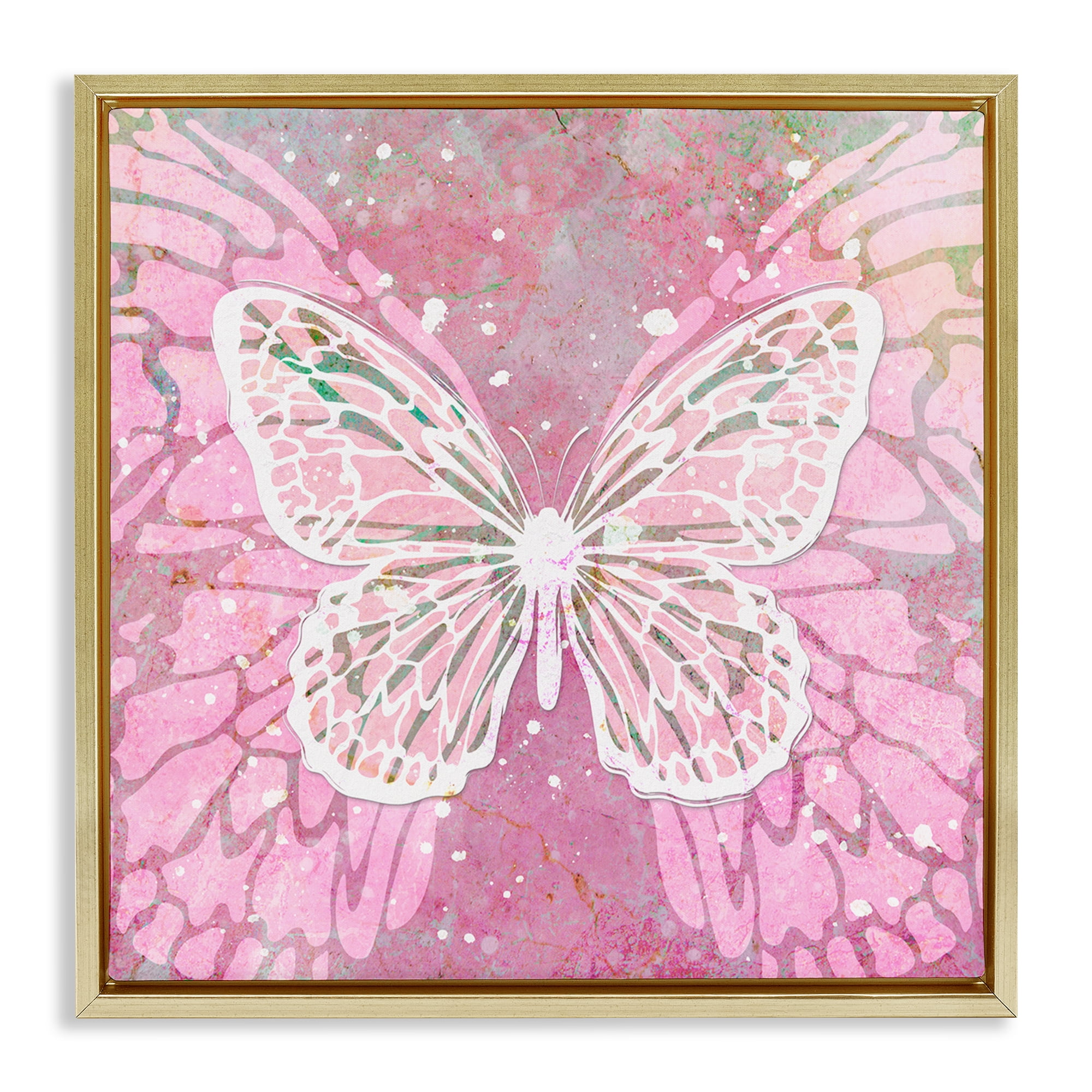 Stupell Industries Pink Butterfly Wings Animals Painting Gold Floater Framed Canvas Art Print Wall Art, 25 x 25