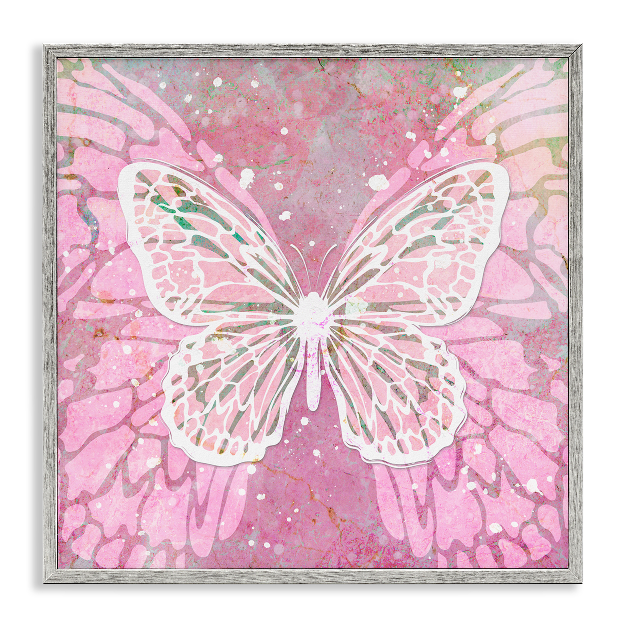 Stupell Industries Pink Butterfly Wings Animals Painting Gray Framed Art Print Wall Art, 24 x 24