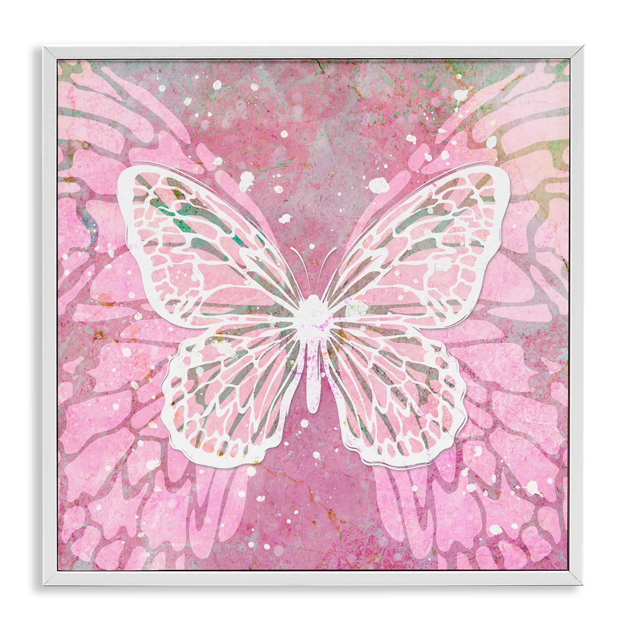 Stupell Industries Pink Butterfly Wings Animals Painting White Framed Art Print Wall Art, 12 x 12