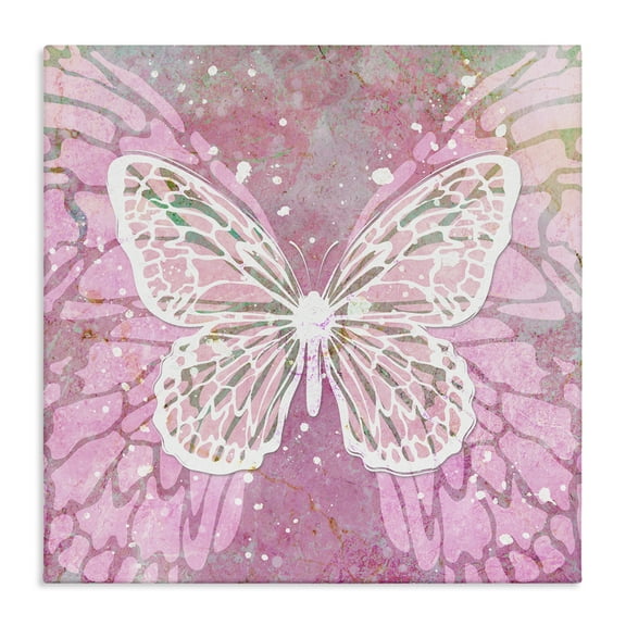 Stupell Industries Pink Butterfly Wings Animals Painting Wrapped Canvas Art Print Wall Art, 17 x 17