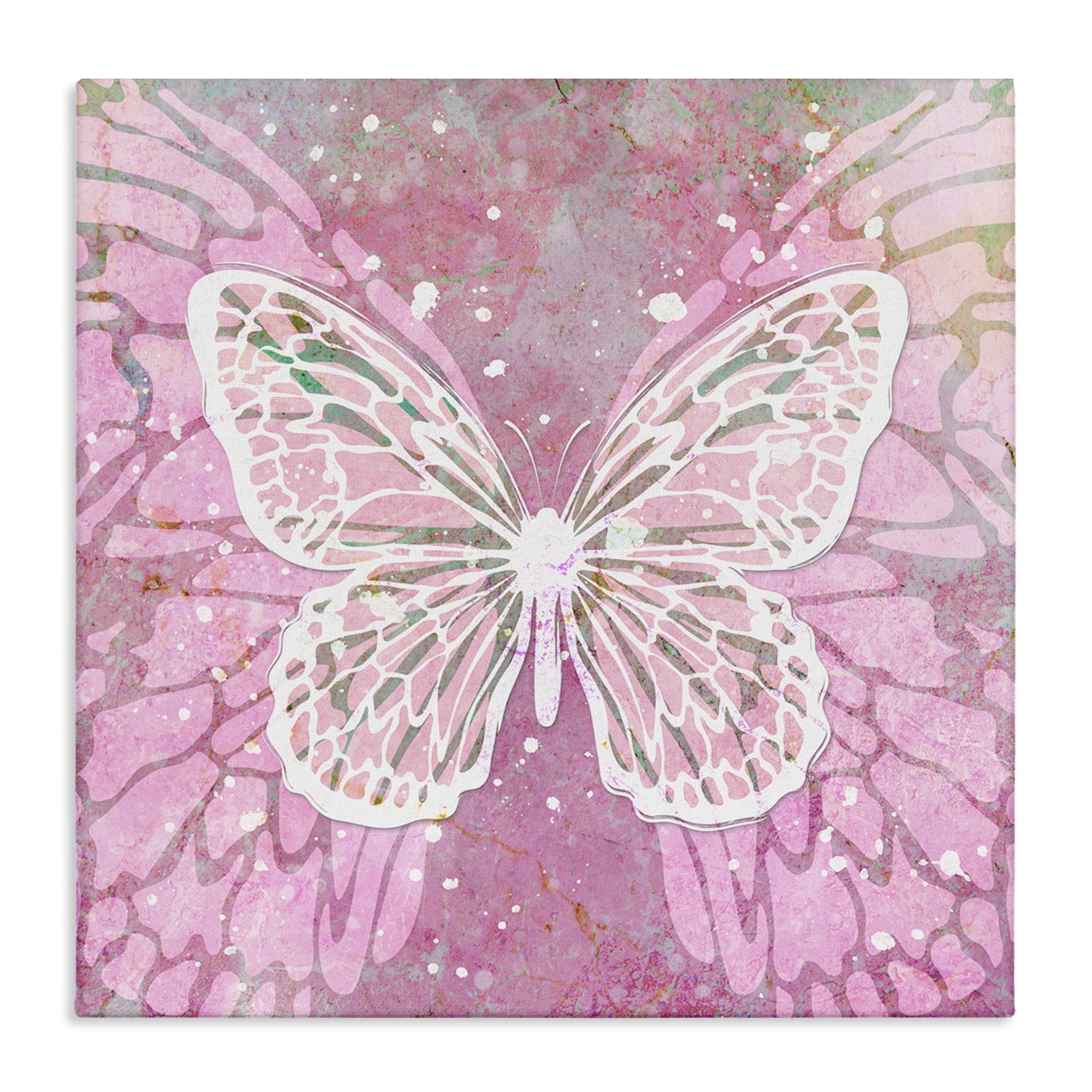 Stupell Industries Pink Butterfly Wings Animals Painting Wrapped Canvas Art Print Wall Art, 30 x 30