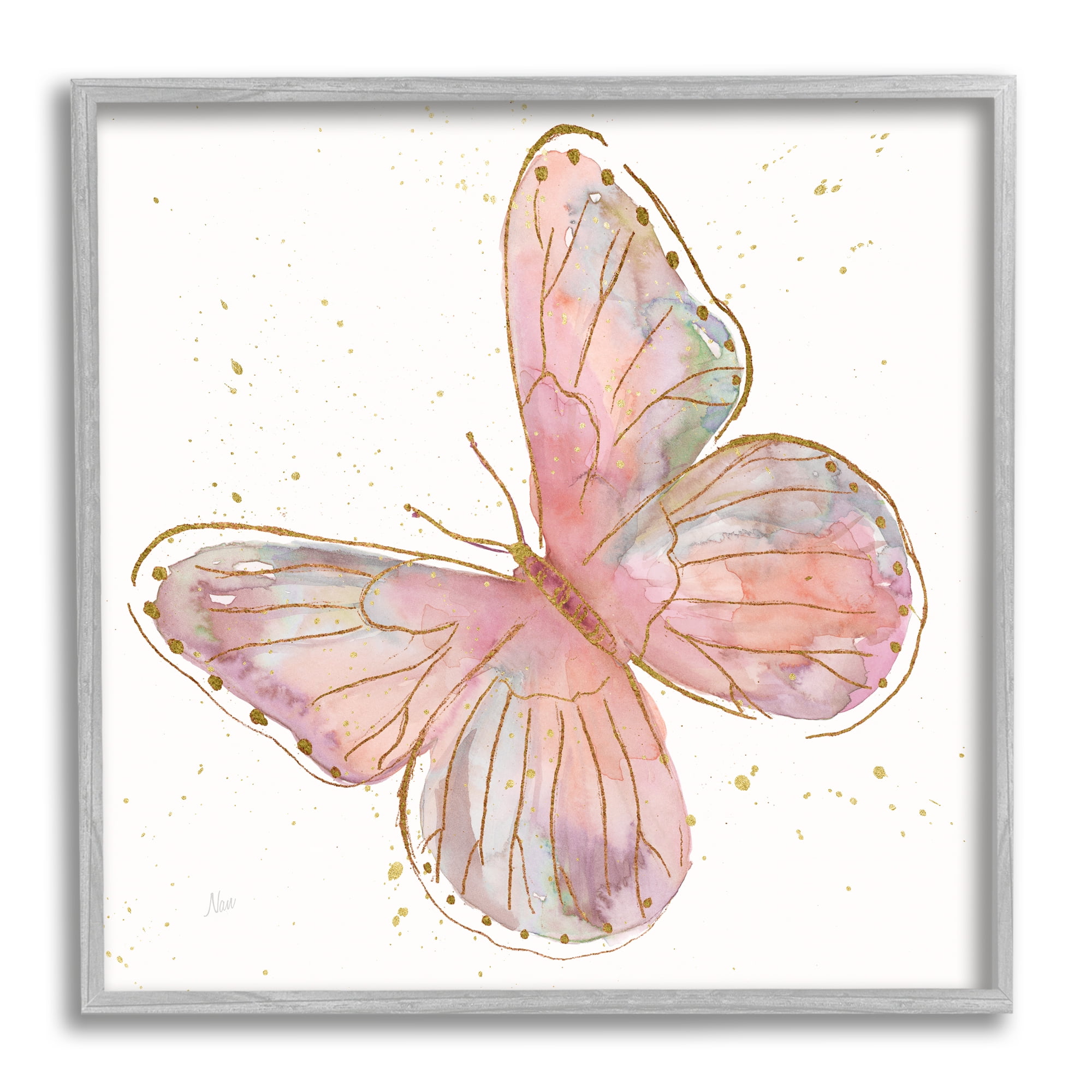 Stupell Industries Pink Butterfly Wings Glam Detail Animals & Insects Painting Gray Framed Art Print Wall Art