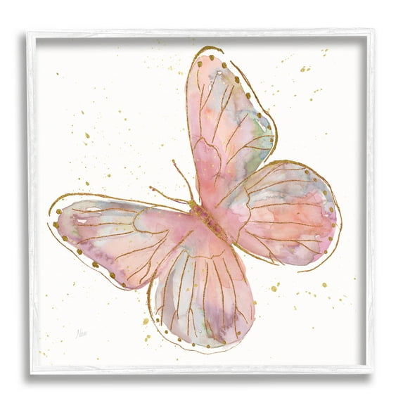 Stupell Industries Pink Butterfly Wings Glam Detail Animals & Insects Painting White Framed Art Print Wall Art
