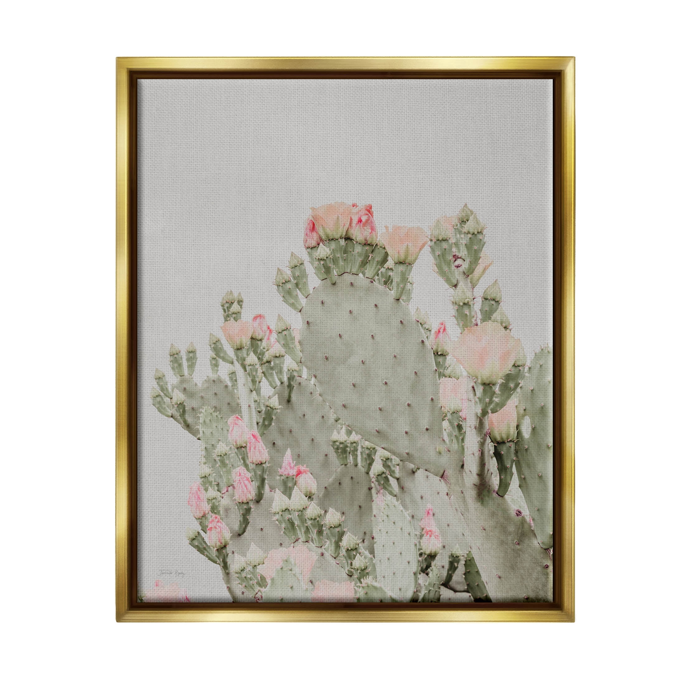 Stupell Industries Pink Cactus Blossoms Photograph Metallic Gold Floating Framed Canvas Print Wall Art, Design by Jennifer Rigsby