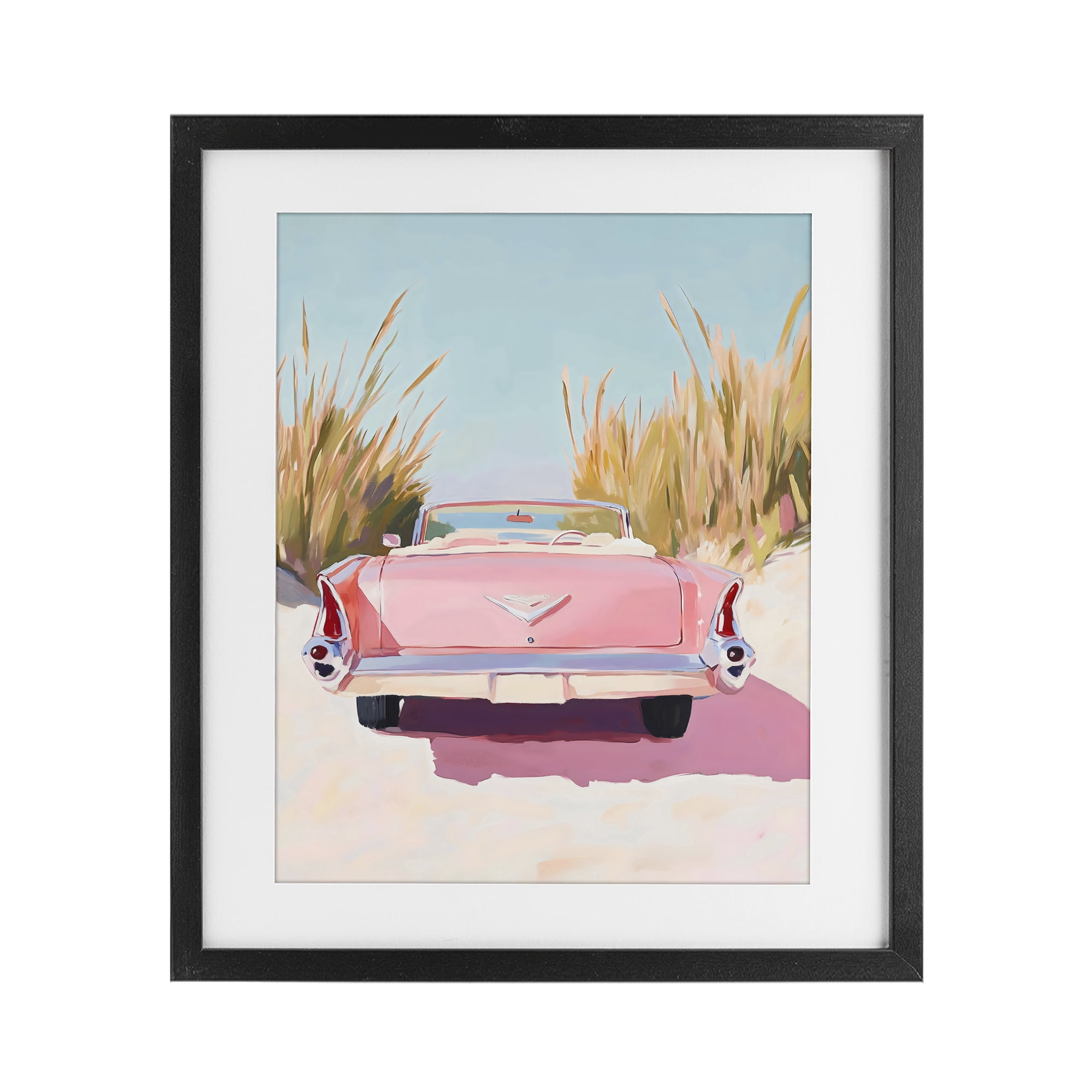 Stupell Industries Pink Cadillac on Beach Black Framed Print Under Glass, design by The Prints Vibe